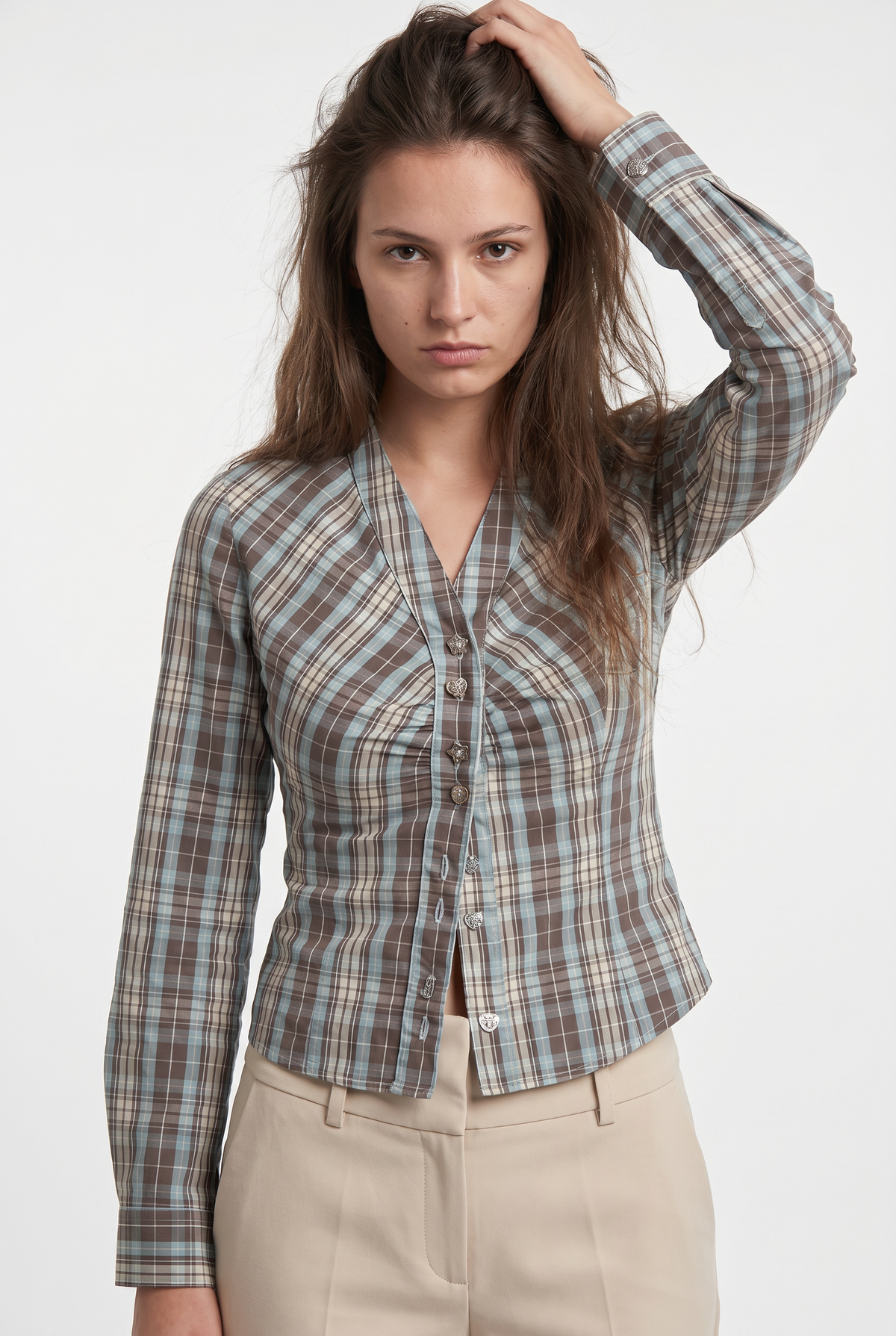 Blue Plaid Fitted Button-Up Shirt