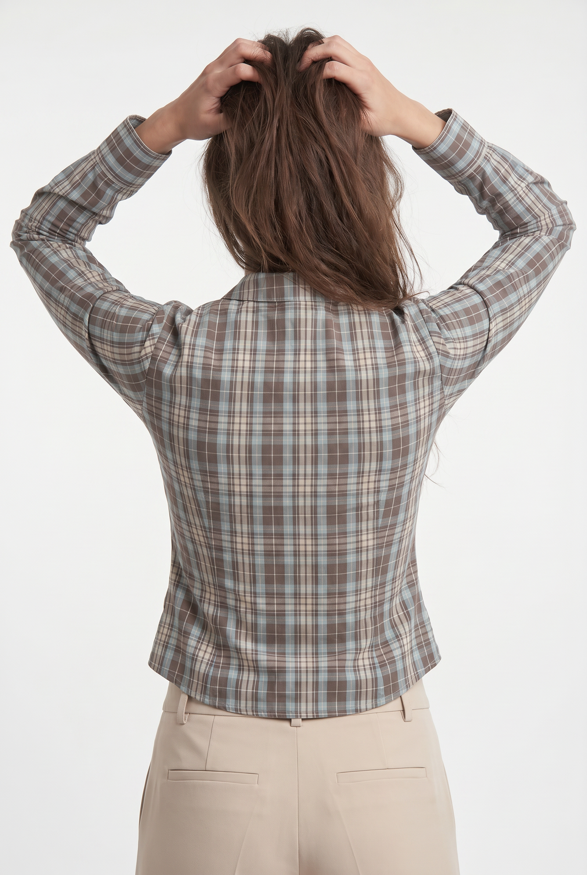 Blue Plaid Fitted Button-Up Shirt