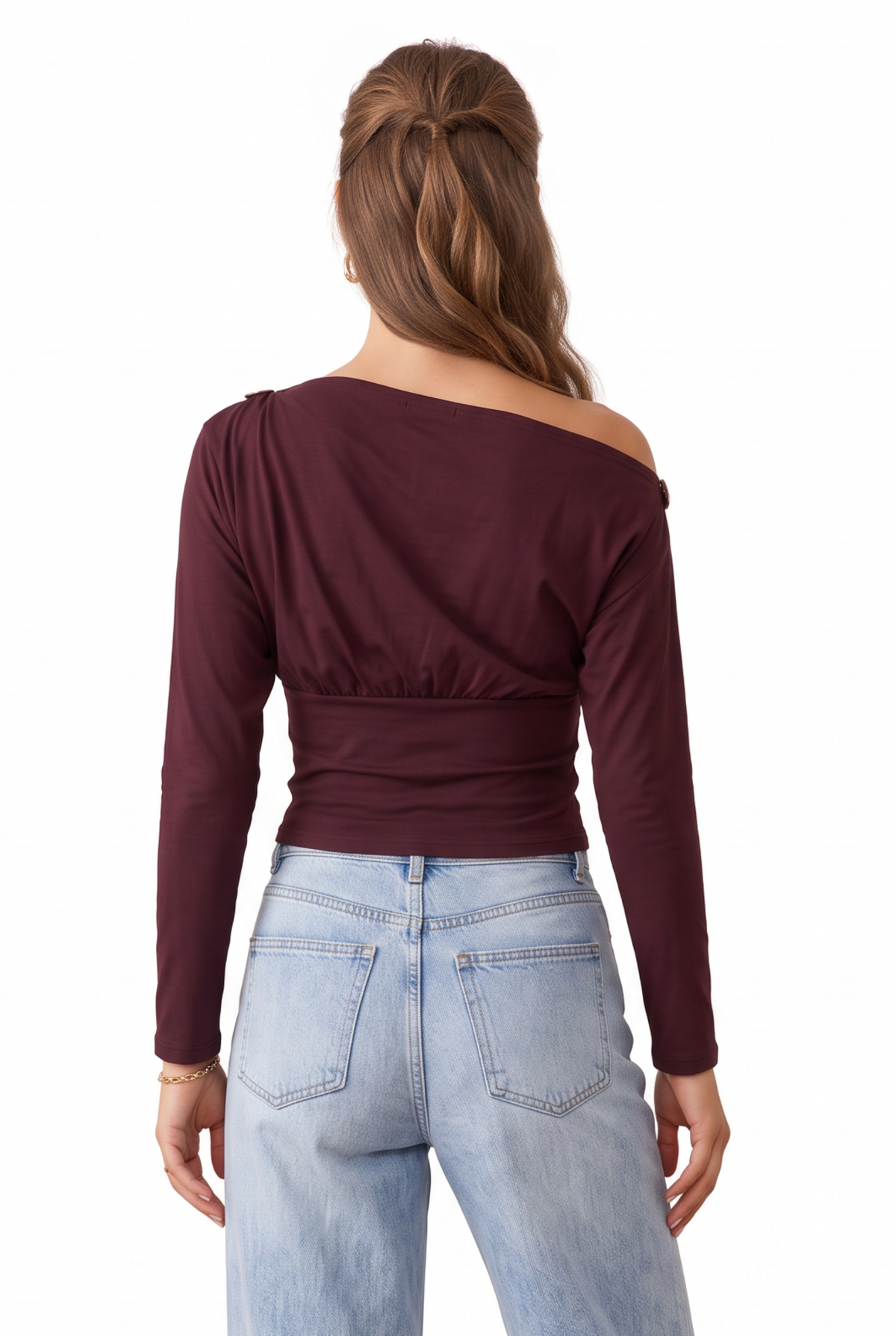 Burgundy Off-Shoulder Cotton Blouse