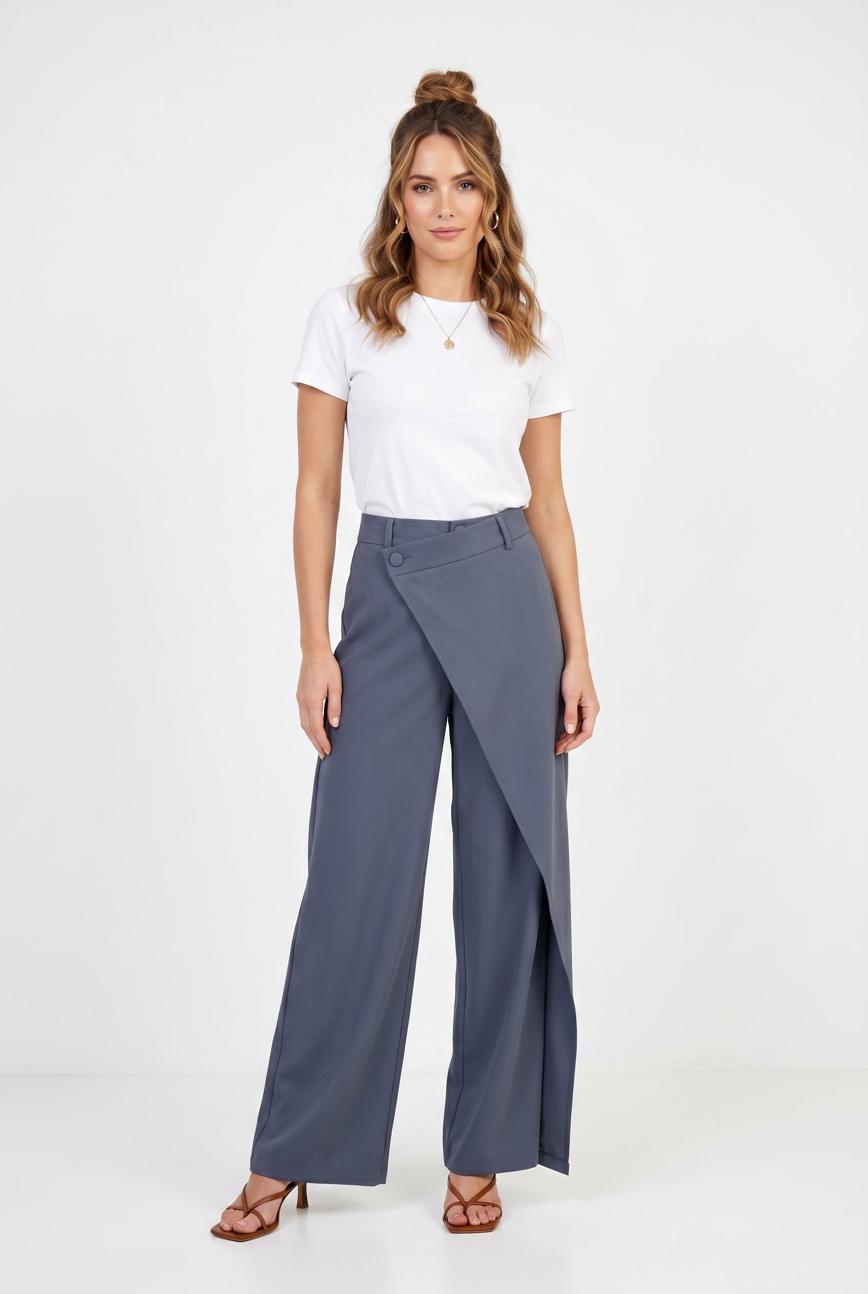 Slate Blue Wide Leg Trousers