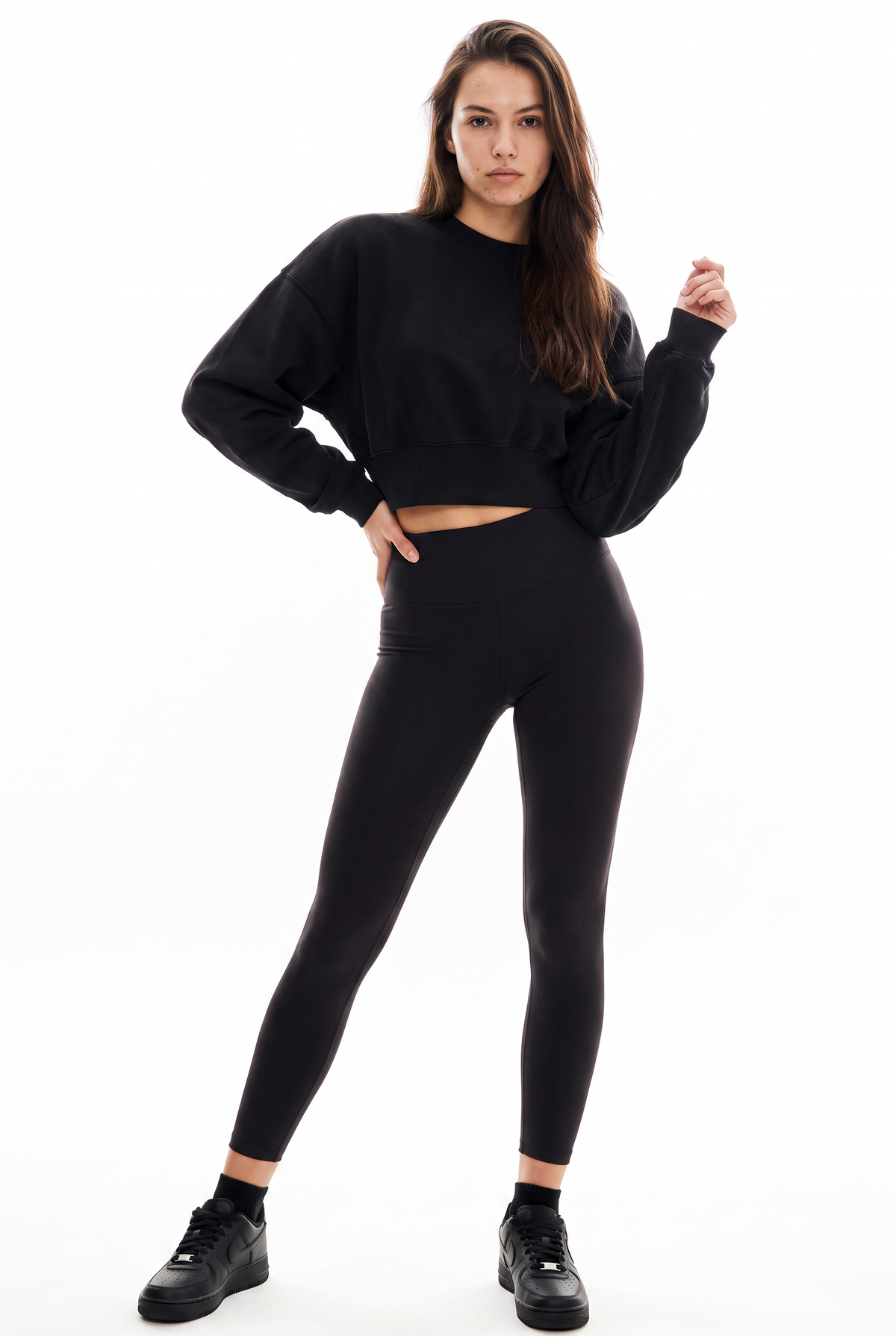 Black Cropped Sweatshirt Leggings Set