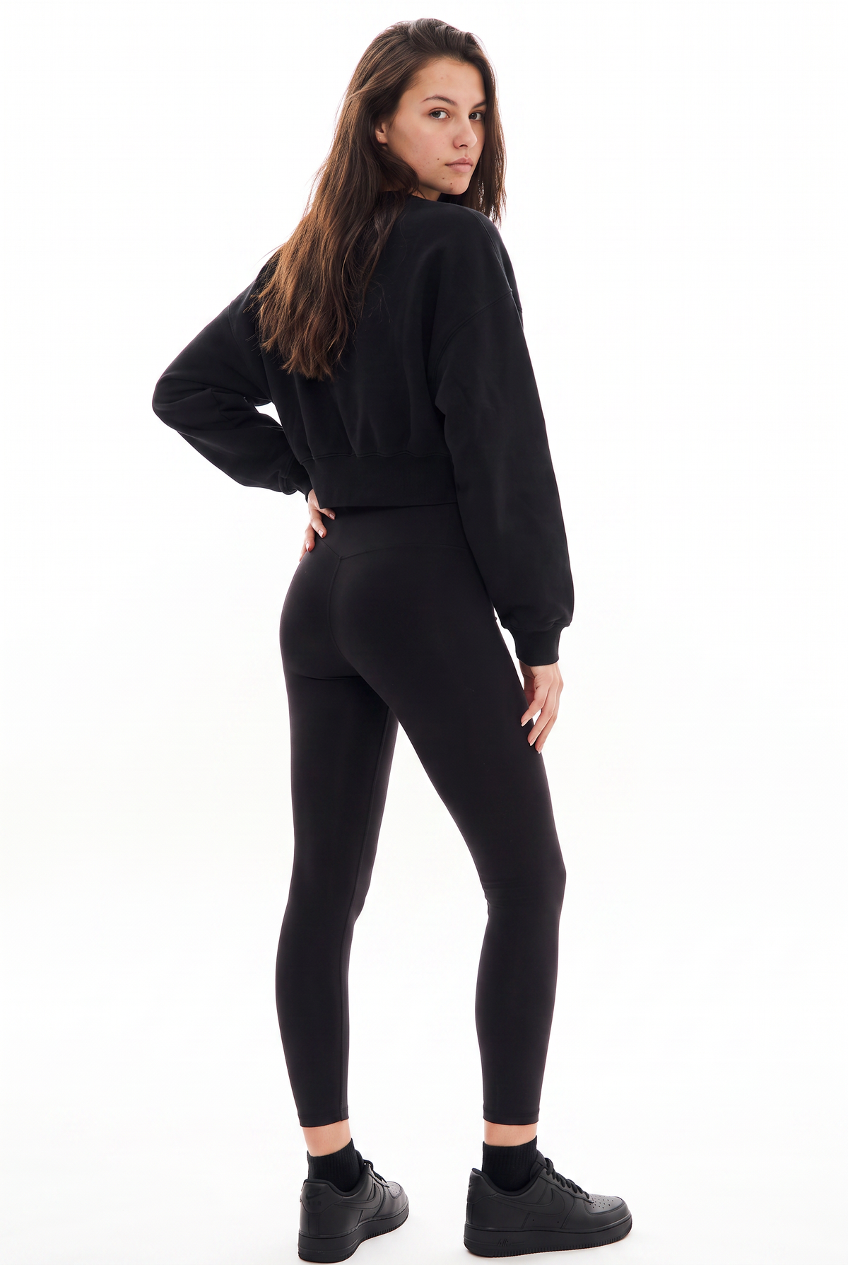 Black Cropped Sweatshirt Leggings Set
