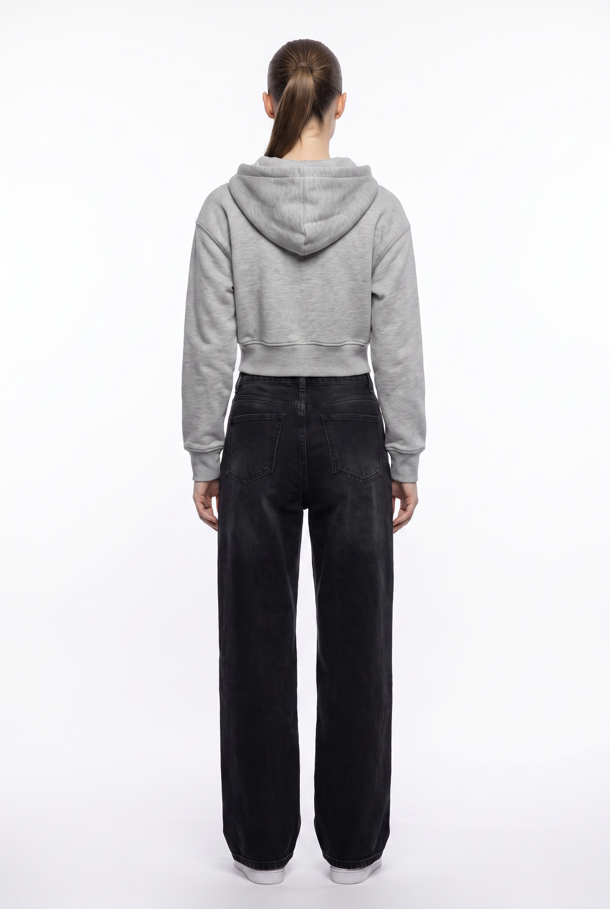 Gray Cropped Zip-Up Hoodie