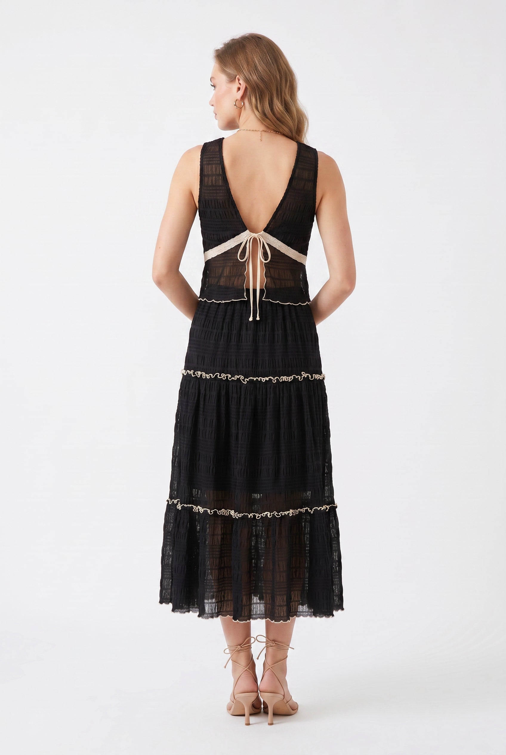 Black Textured Two-Piece Ruffle Dress Set
