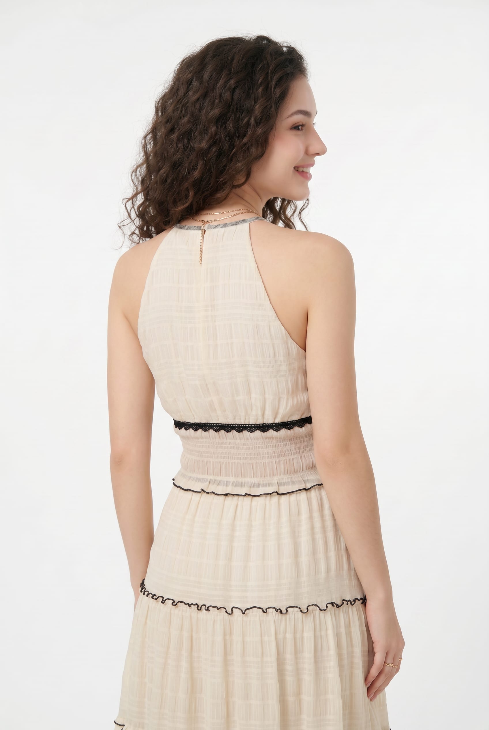 Cream Ruffle Detail Tie-Front Co-Ord Set