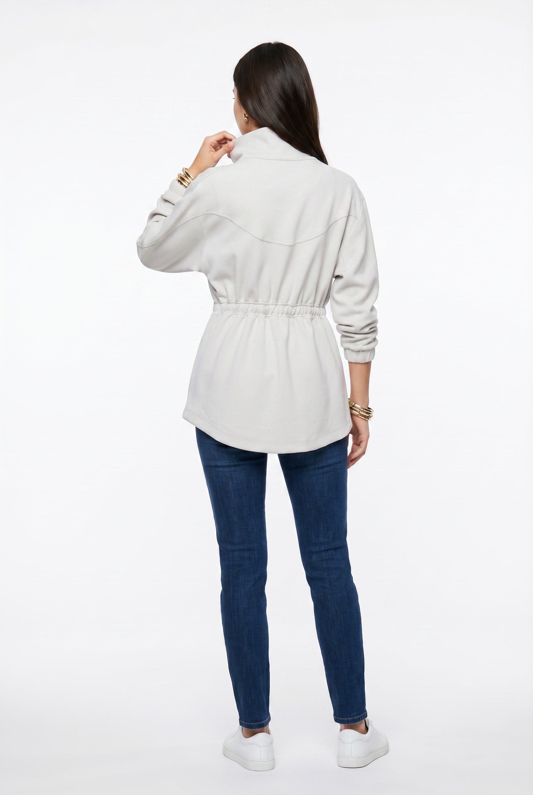 Light Gray Cinched Waist Zip Jacket