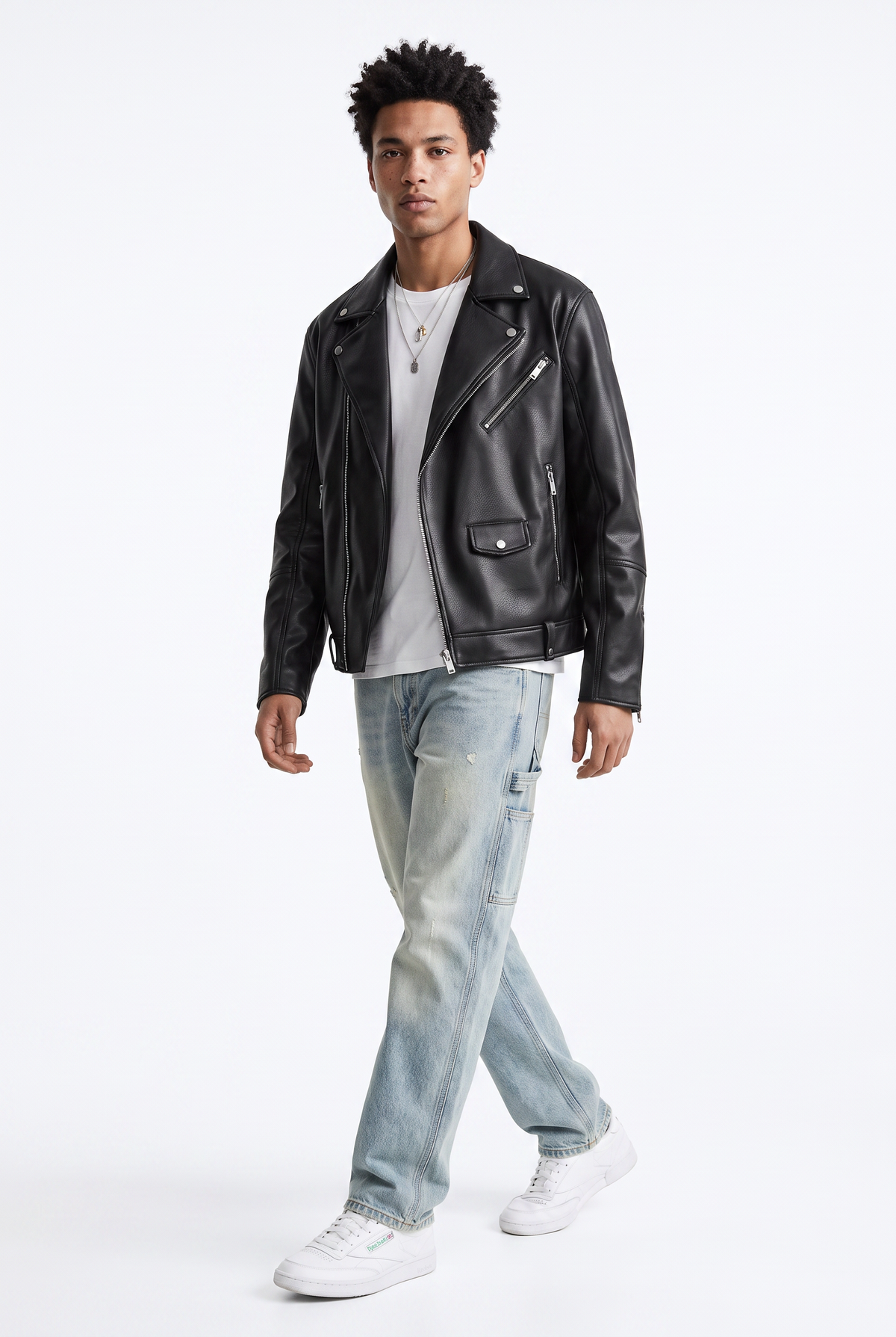 Pebbled Black Leather Biker Jacket