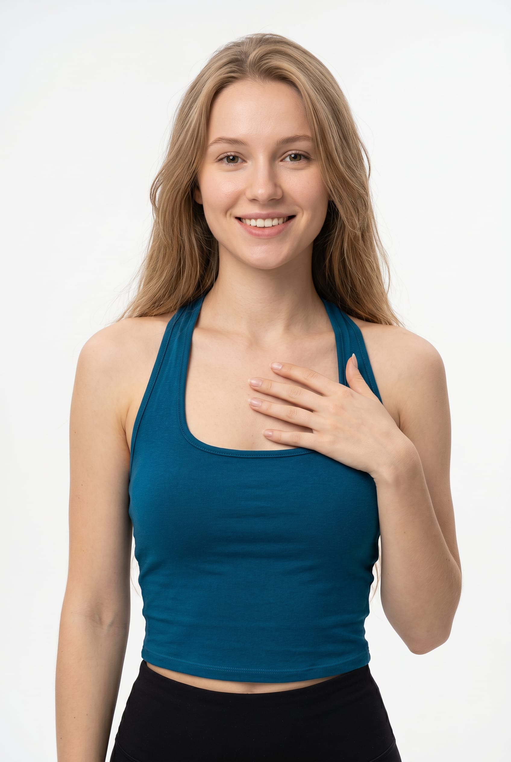 Teal Halter Neck Cropped Tank Top