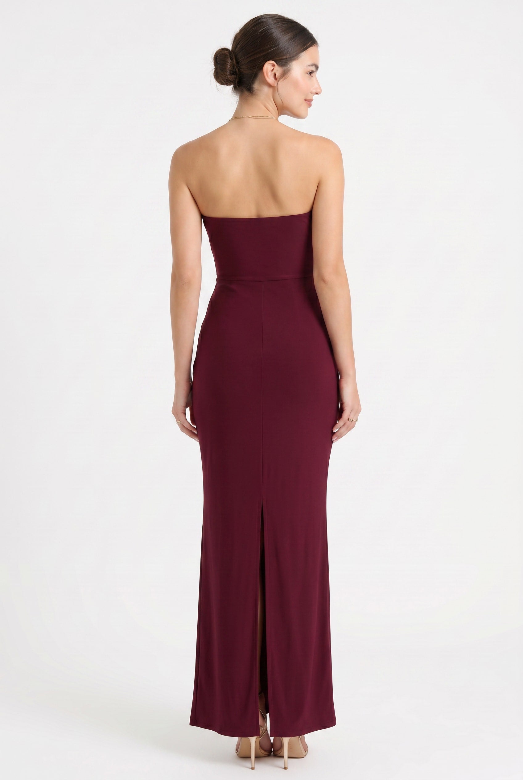 Burgundy Ruched Strapless Maxi Dress | BrownButter - Premium Fashion   BROWNBUTTER