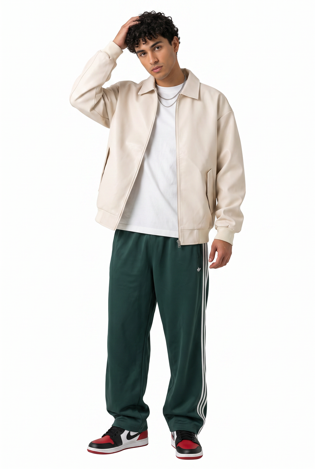 Oversized Cream Leather Zip Jacket