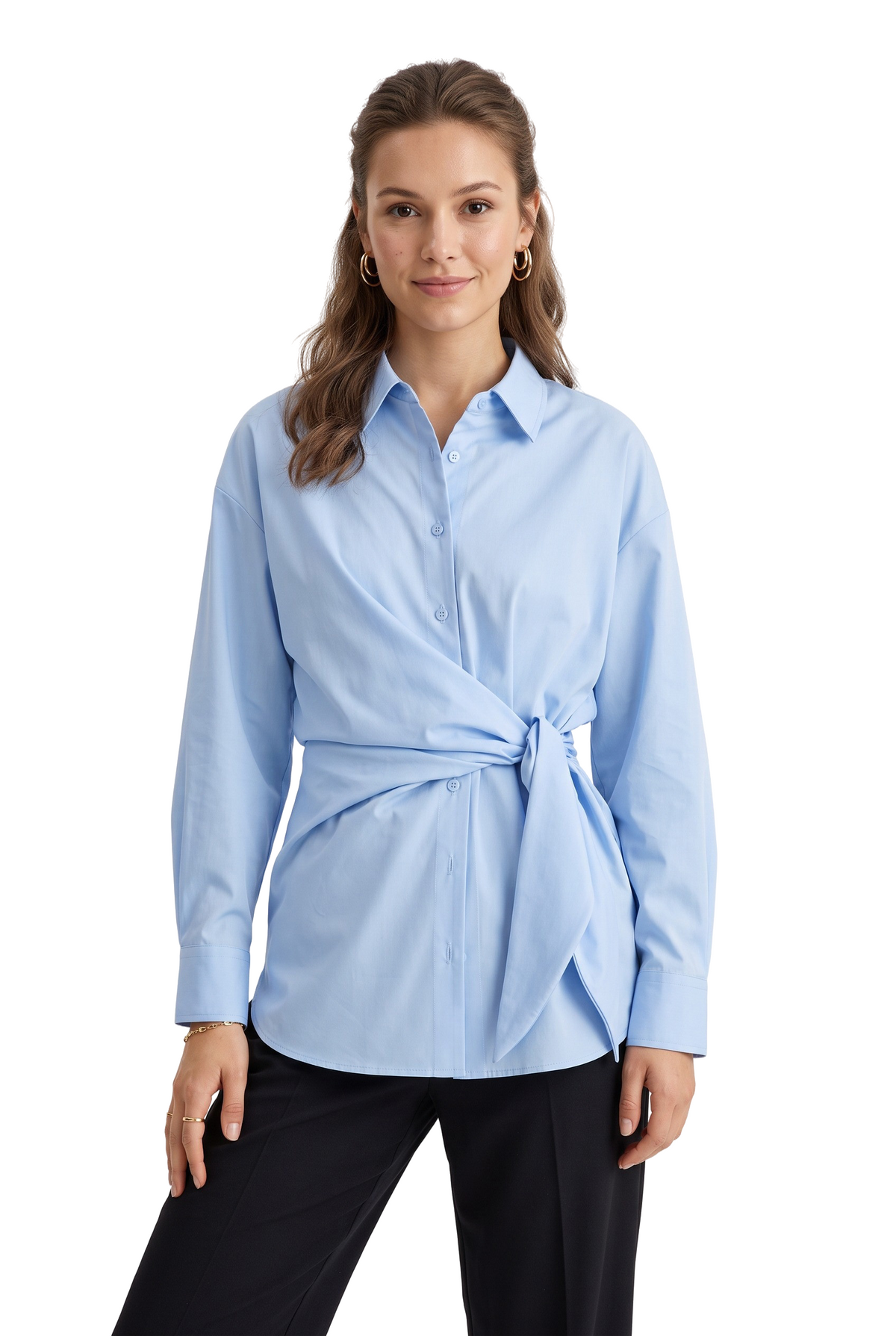 Blue Wrap Front Cotton Shirt