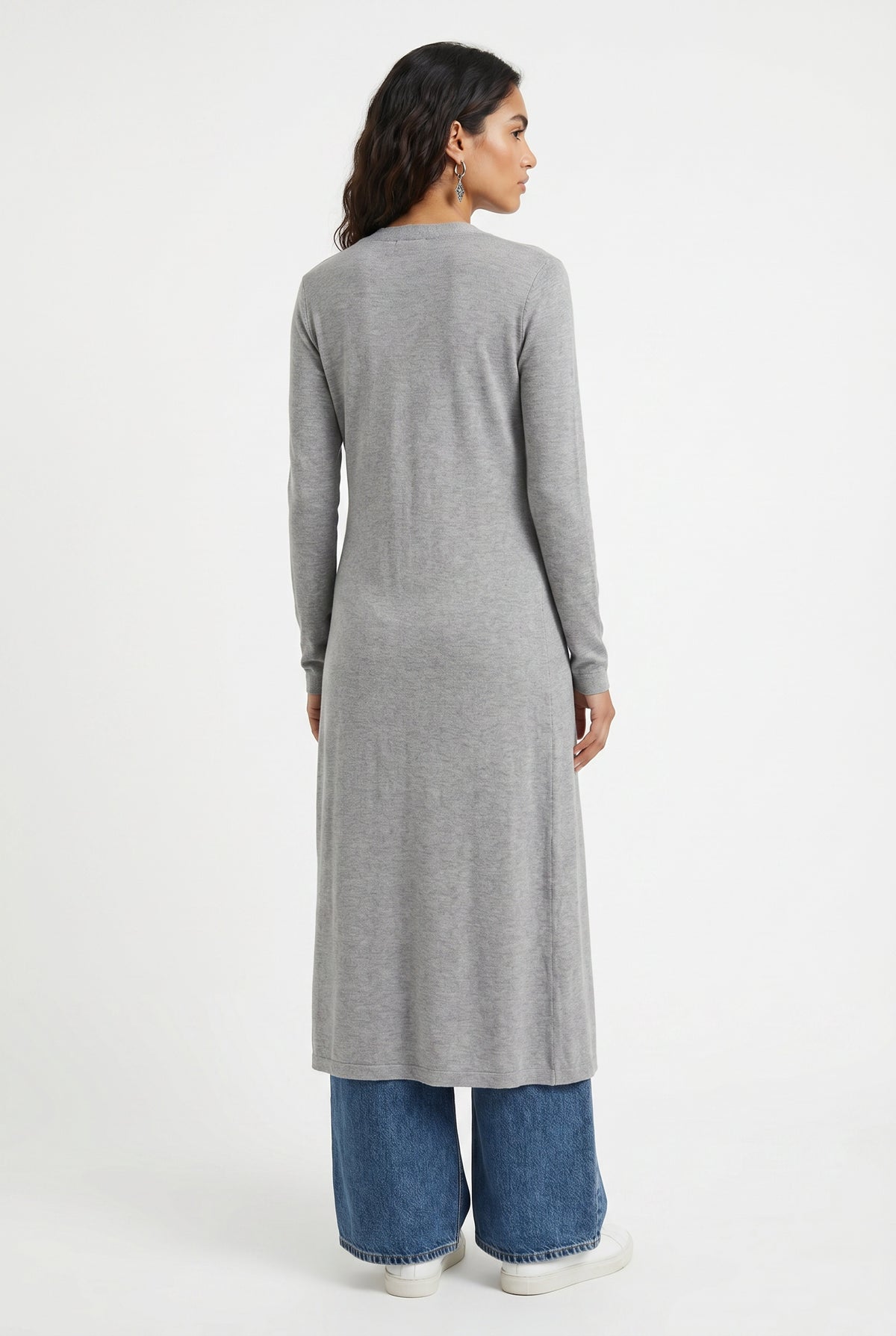 Gray Longline Button-Down Cardigan