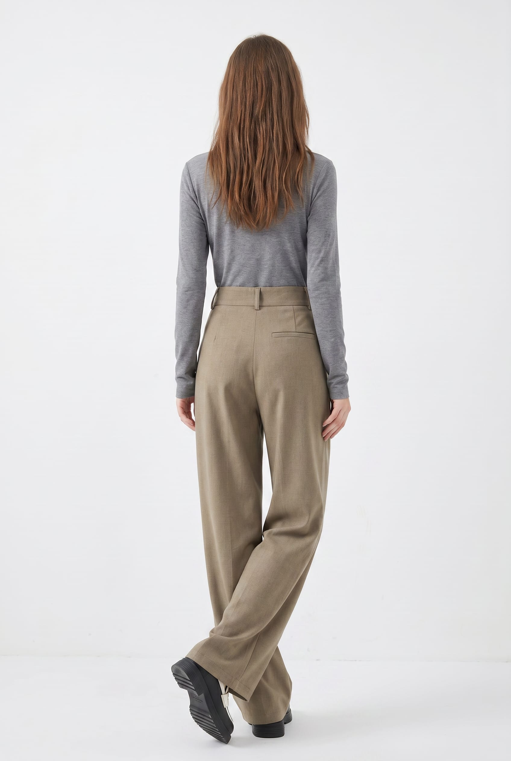 Taupe Wide Leg Pleated Trousers