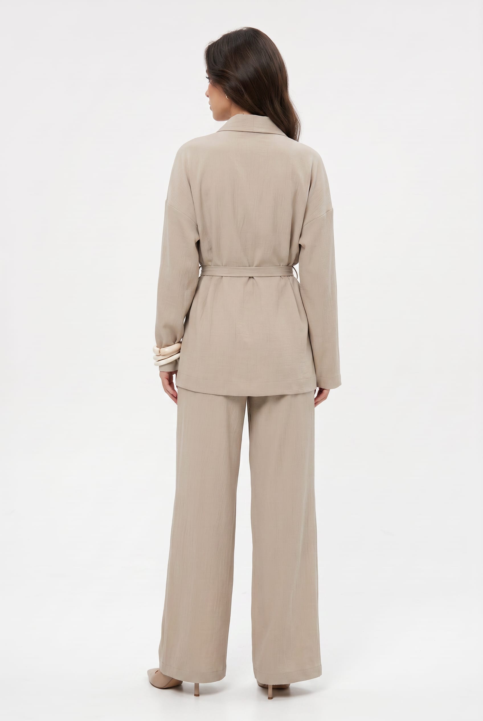 Beige Belted Blazer Wide-Leg Co-ord Set