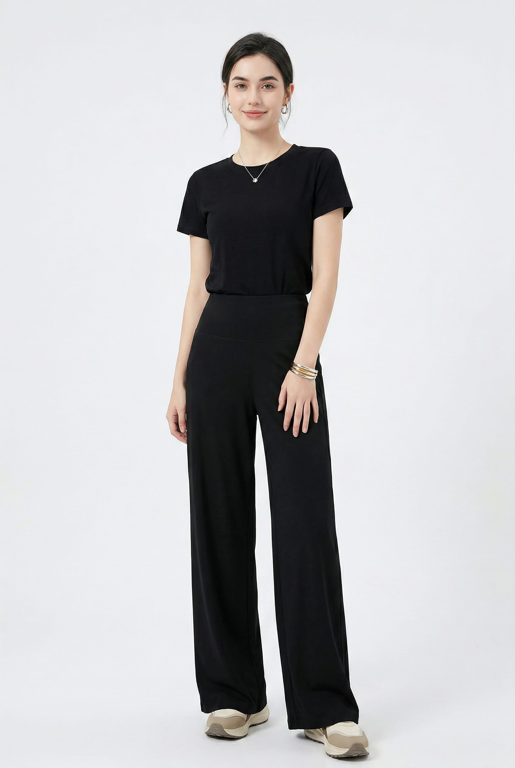 Black Wide Leg Tailored Trousers