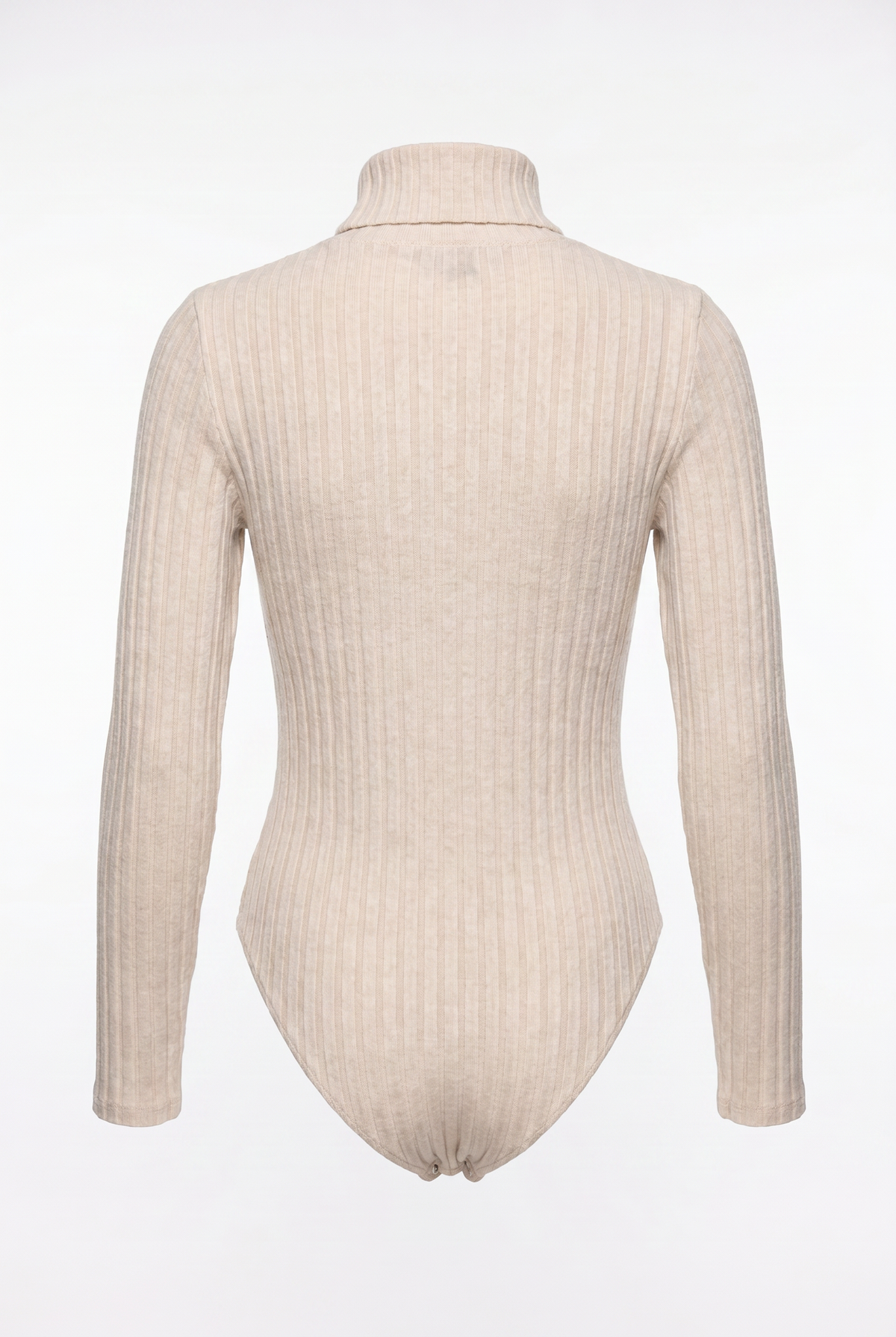 Beige Ribbed Turtleneck Fitted Bodysuit