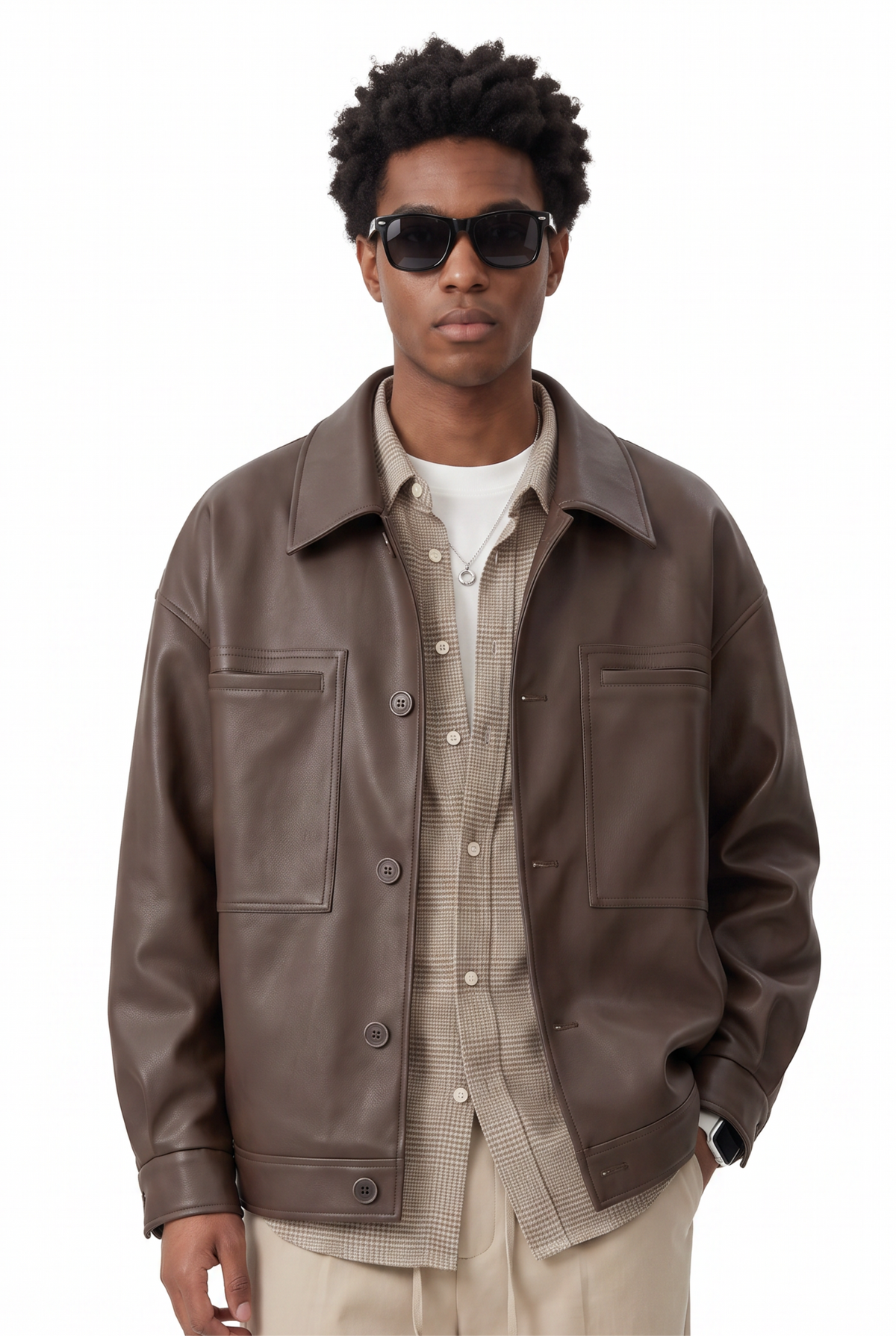 Oversized Brown Leather Jacket