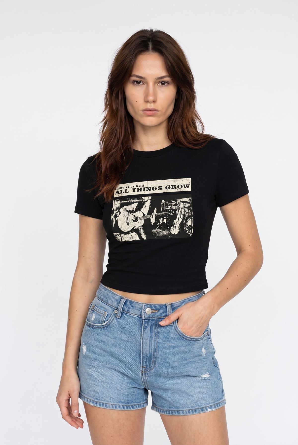Black Graphic Crop T-Shirt