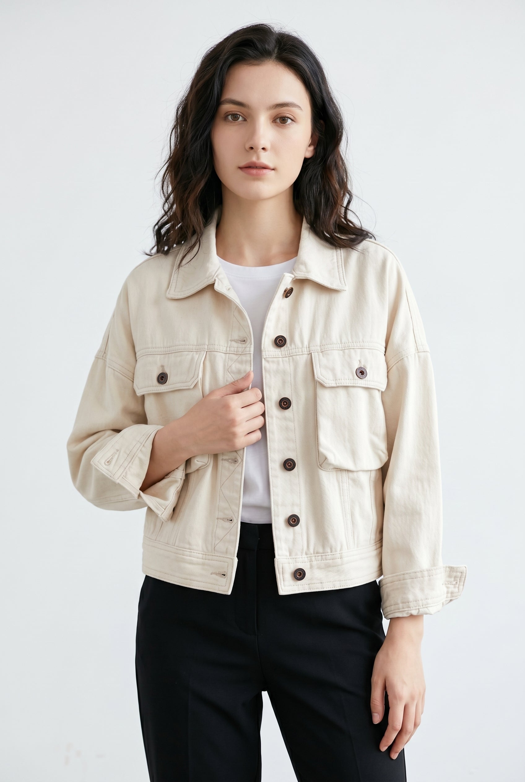 Cream Denim Utility Jacket