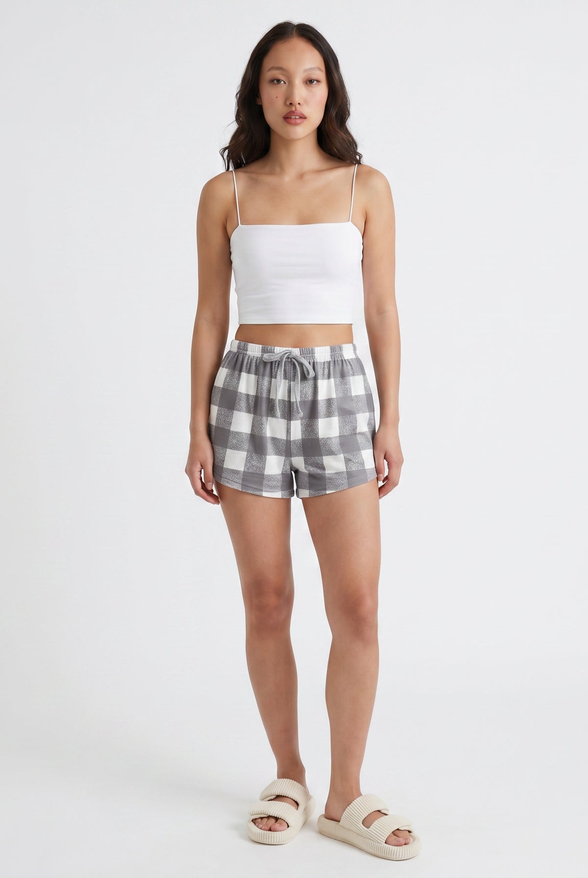 Gray Checkered Relaxed Pajama Shorts