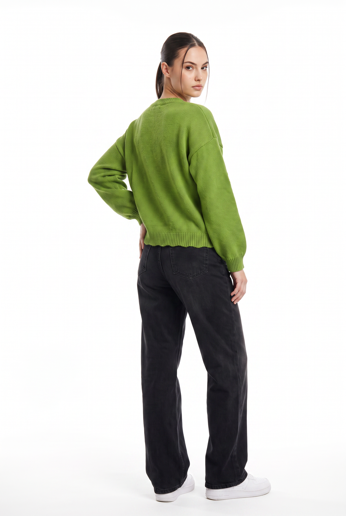 Green Floral Intarsia Knit Cardigan