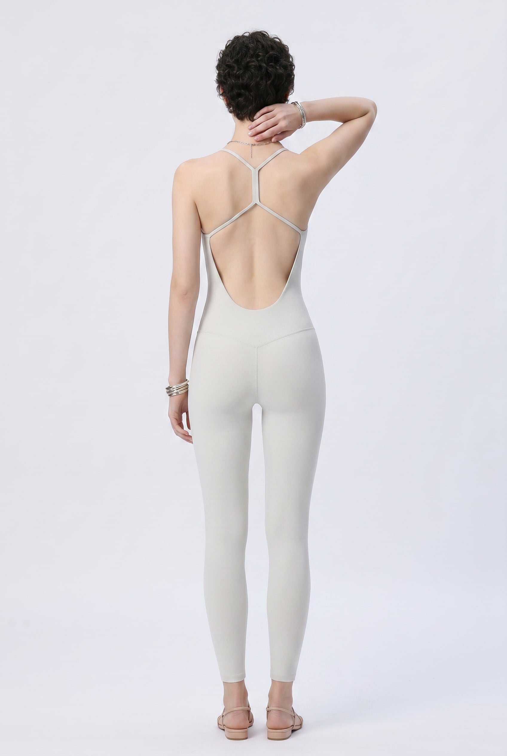 Pale Grey Racerback Fitted Bodysuit Jumpsuit