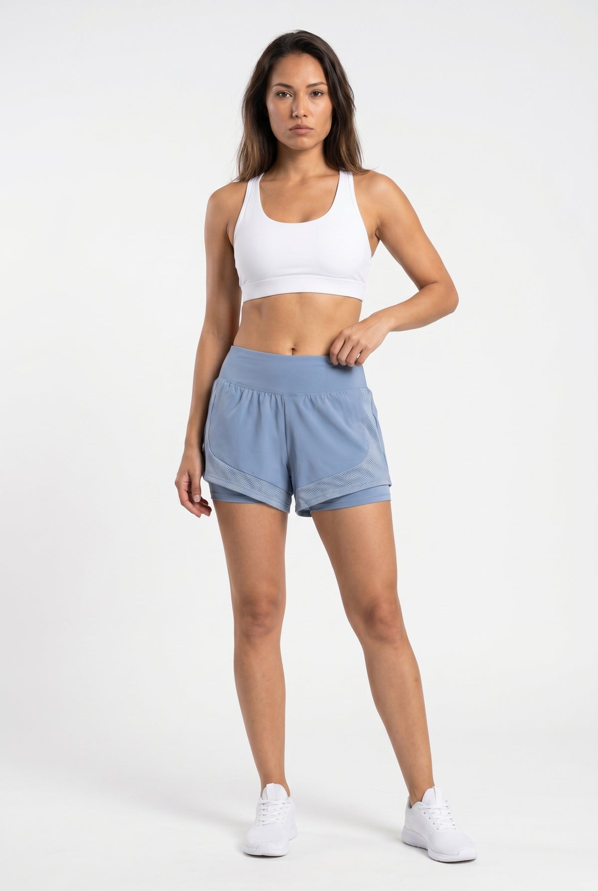 Blue Mesh Panel Running Shorts