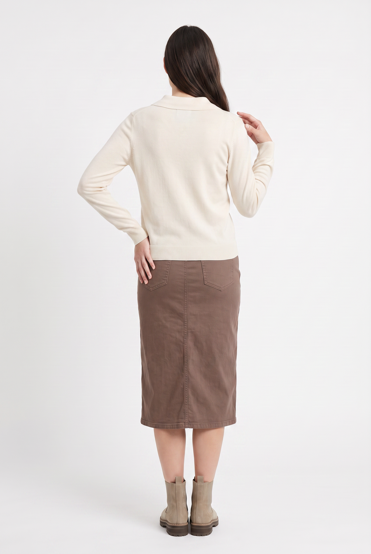 Cream Polo Collar Knit Cardigan