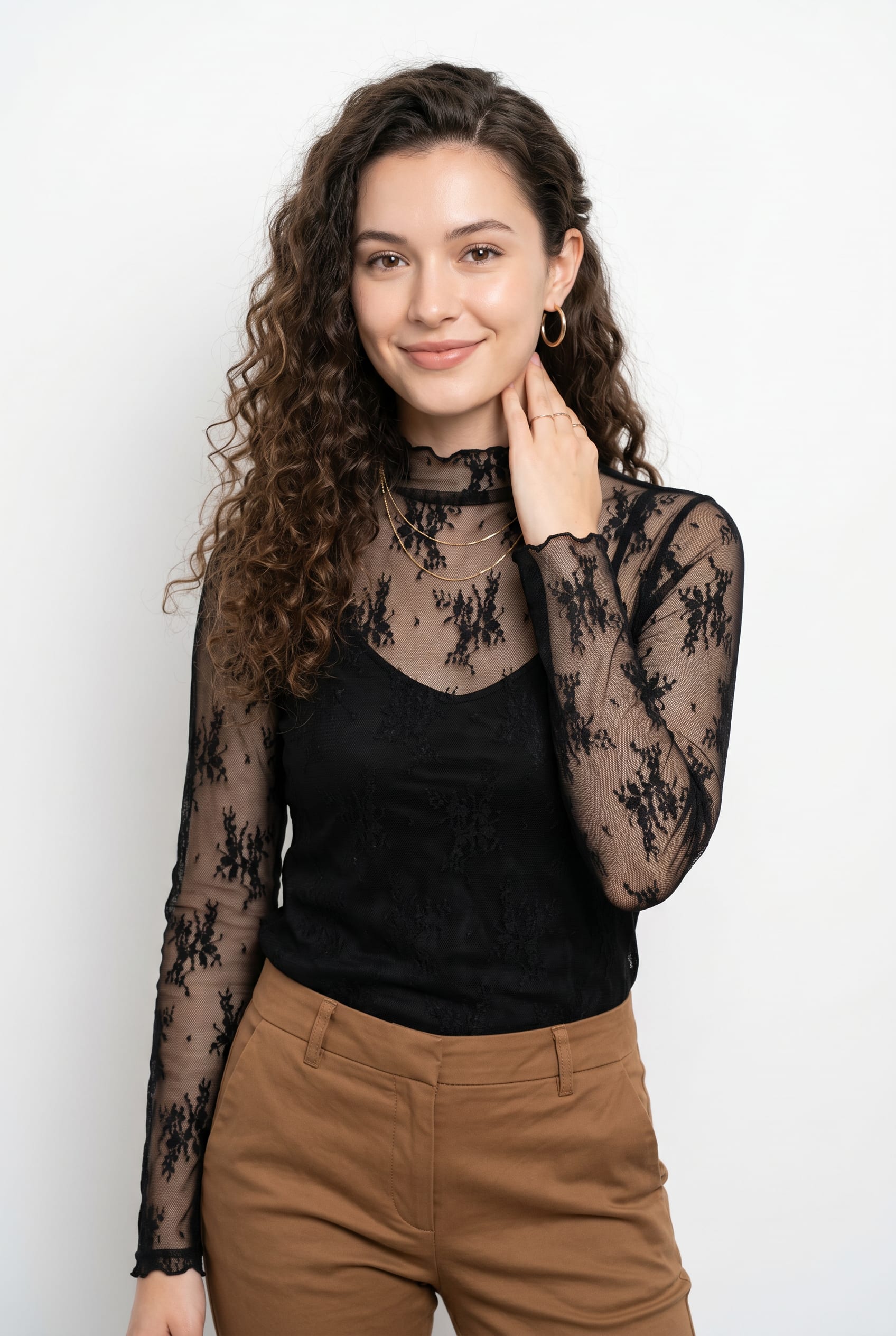Black Lace Sheer Long Sleeve Top