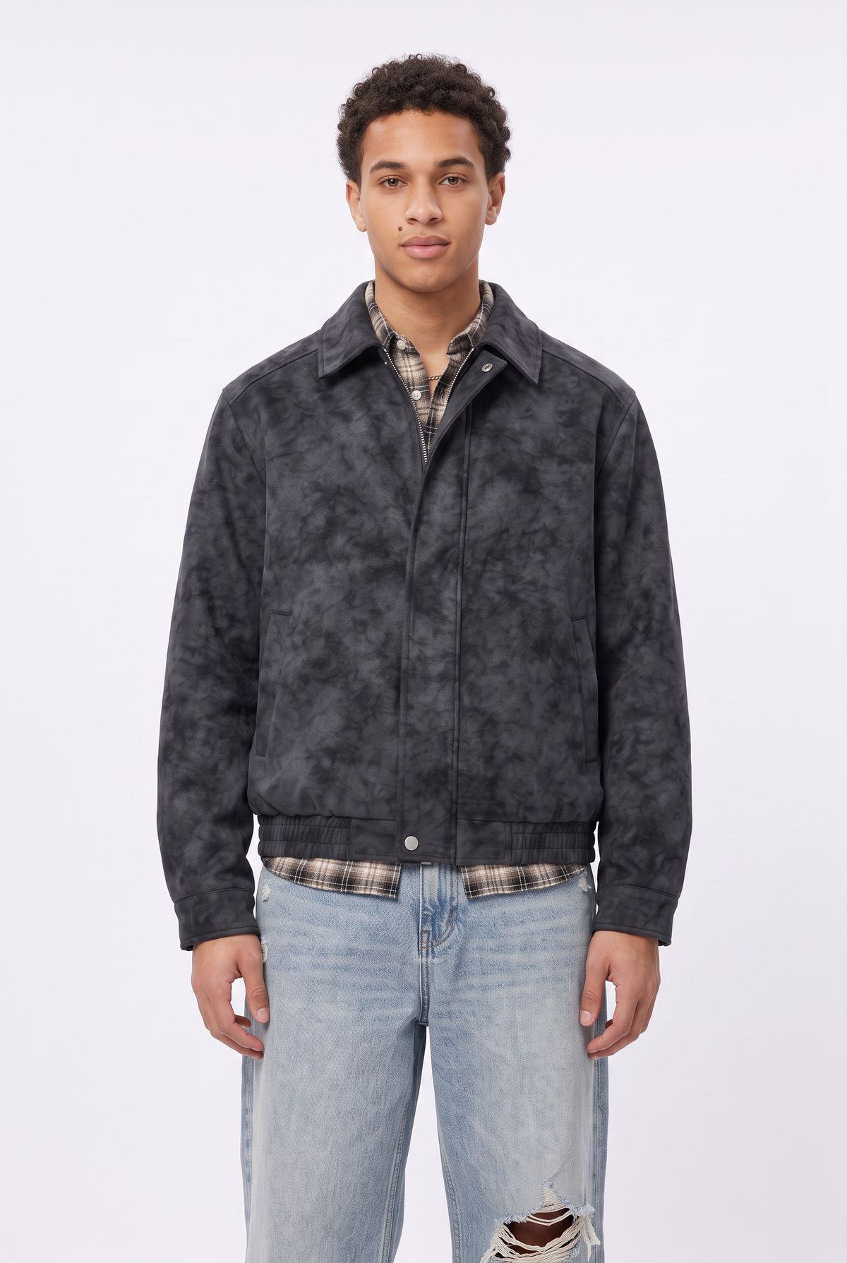 Marble Wash Charcoal Bomber Jacket