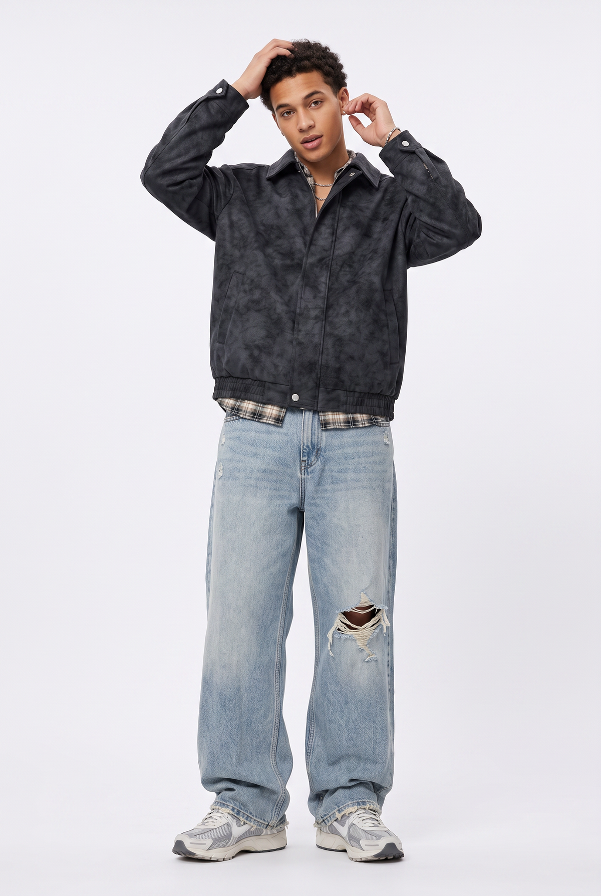 Marble Wash Charcoal Bomber Jacket