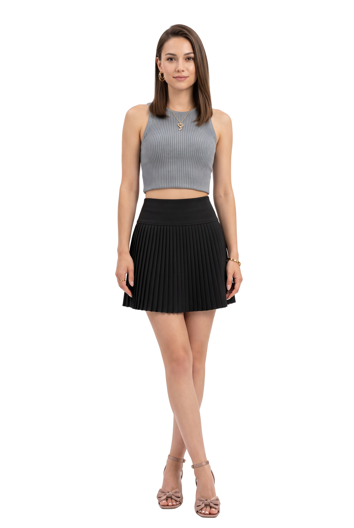 Black Pleated High-Waist Mini Skirt