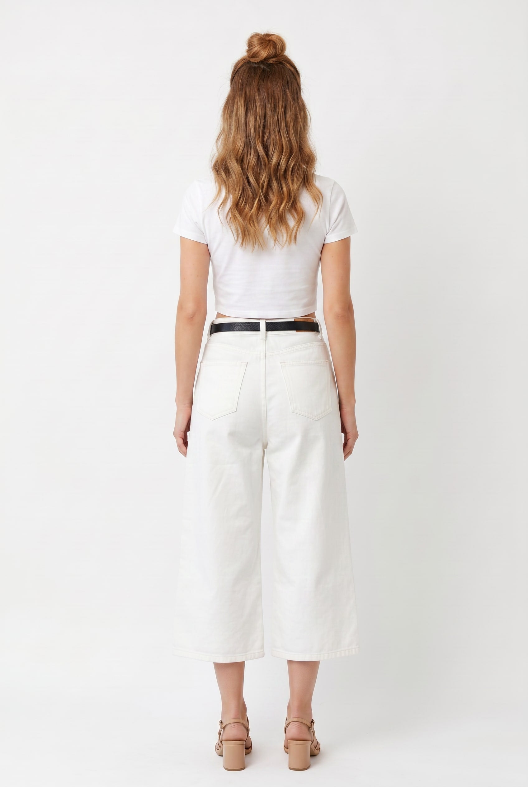 White Cropped Crew Neck Tee
