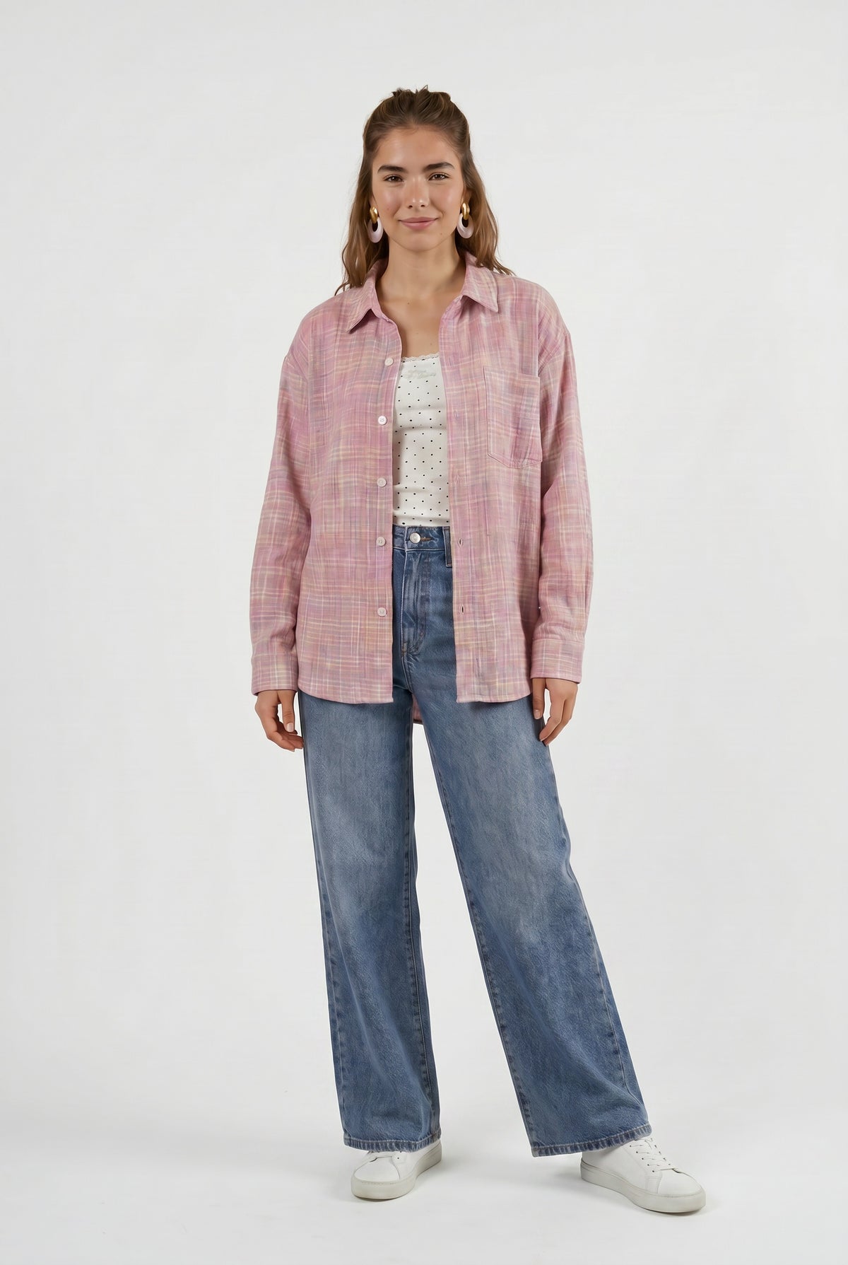 Pink Plaid Oversized Flannel Shirt