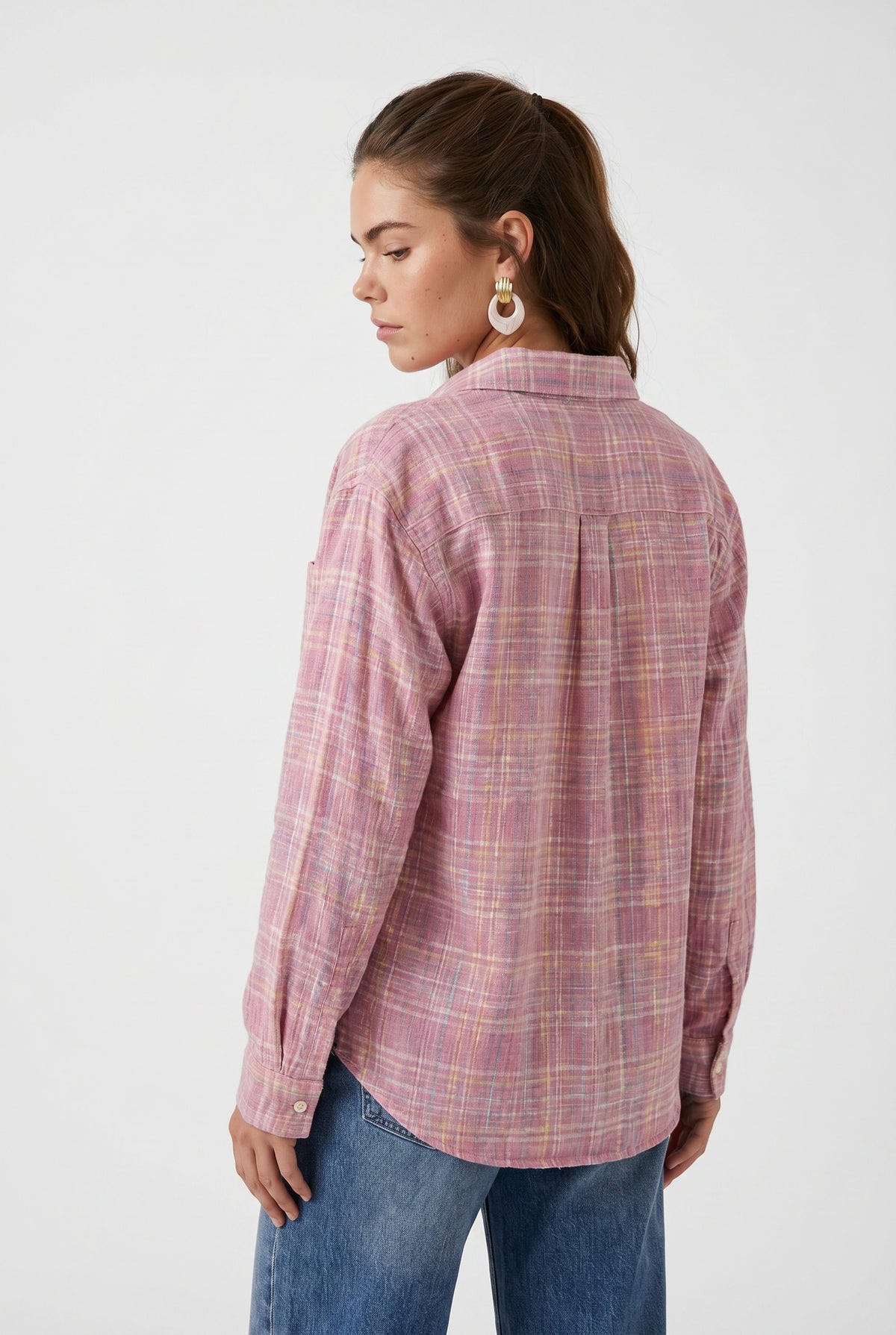 Pink Plaid Oversized Flannel Shirt