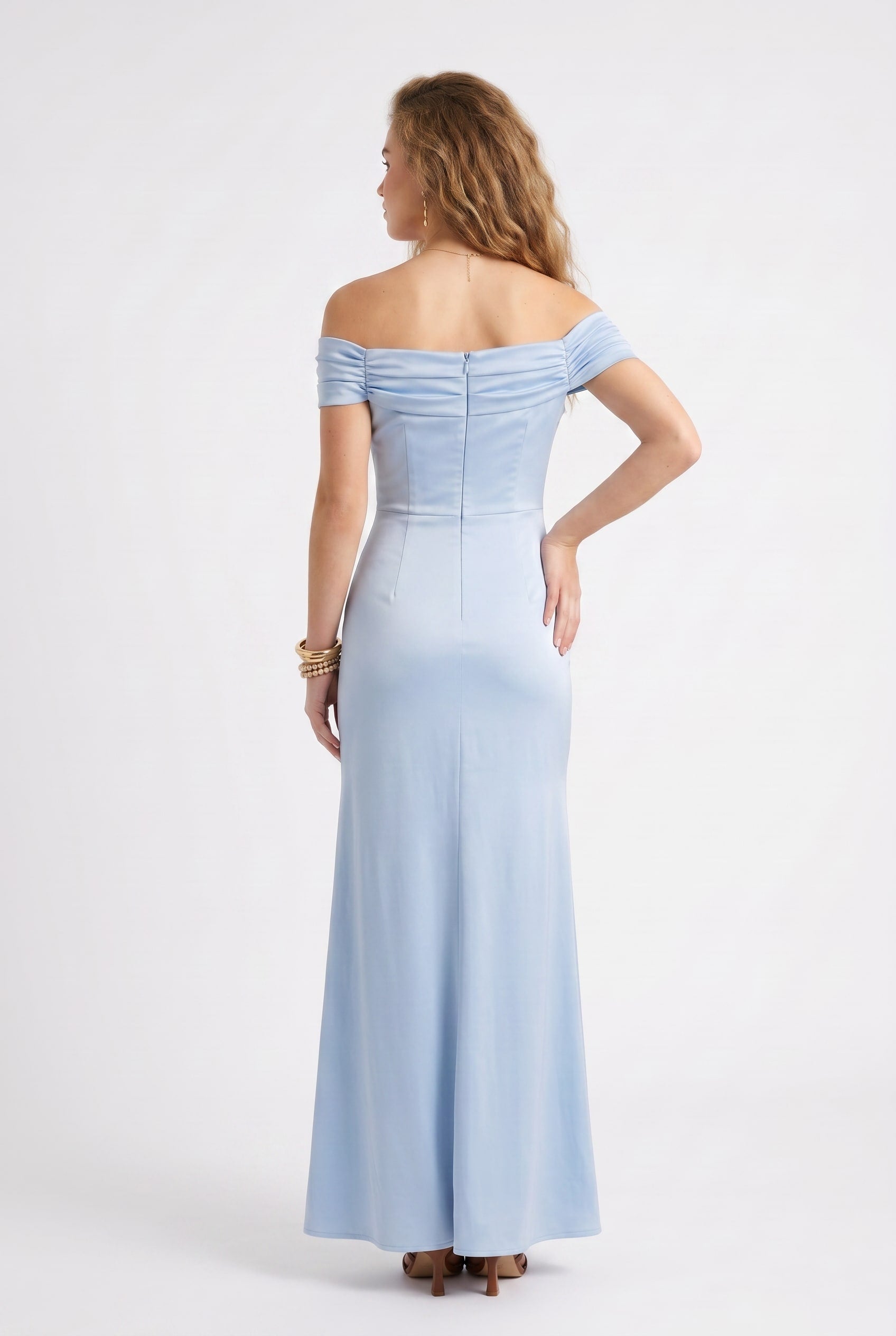 Sky Blue Off-Shoulder Maxi Dress