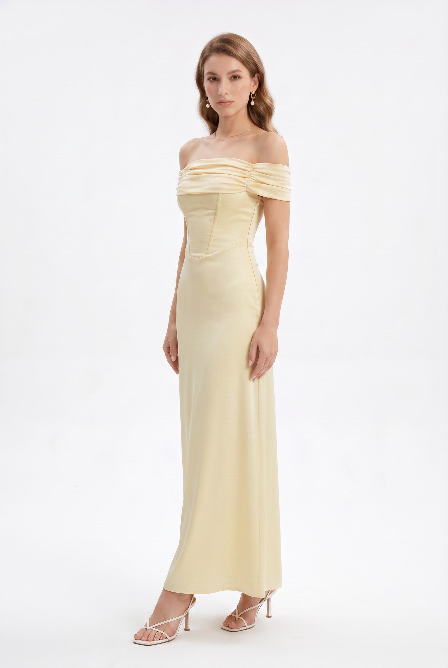 Pale Yellow Off-Shoulder Maxi Dress