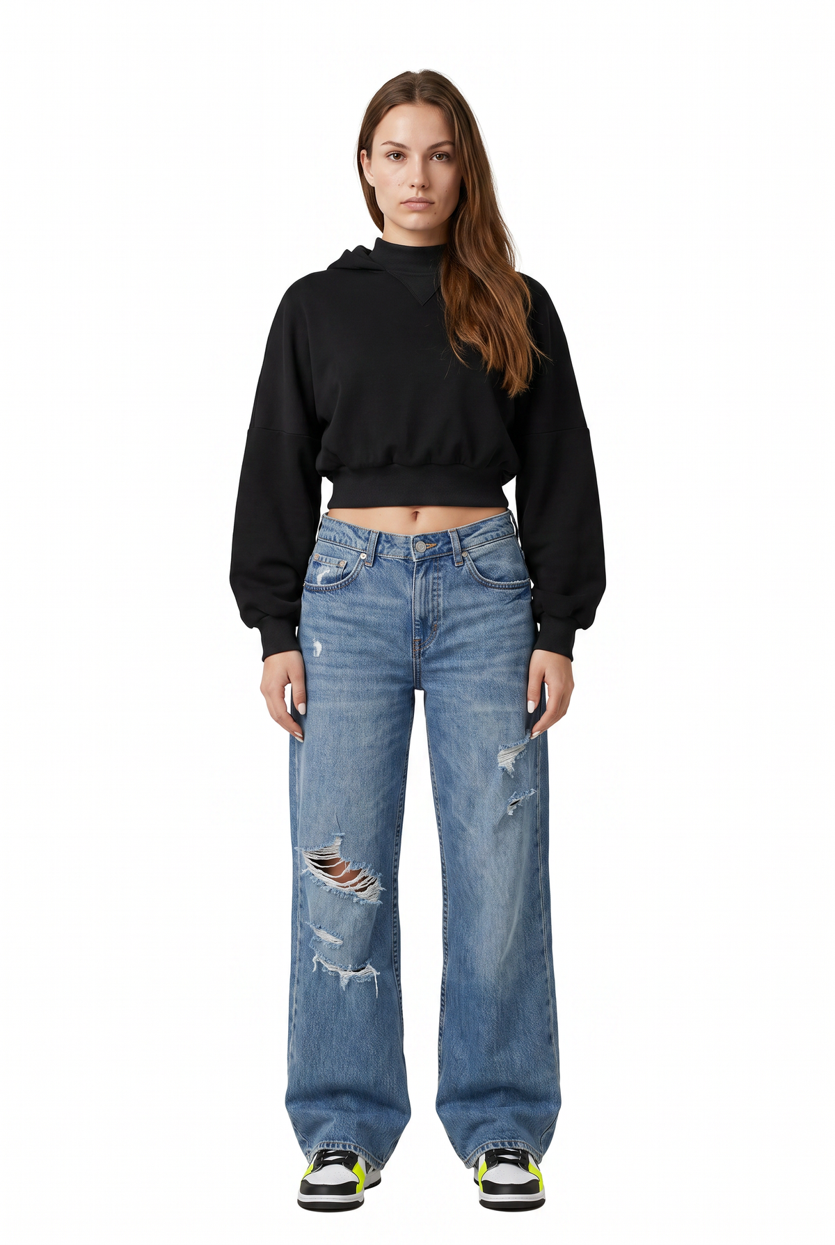 Black Cropped Cotton Oversized Hoodie
