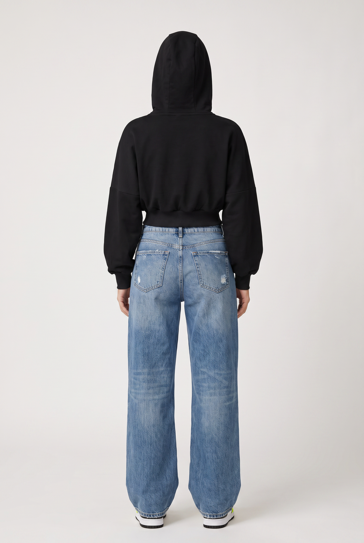Black Cropped Cotton Oversized Hoodie