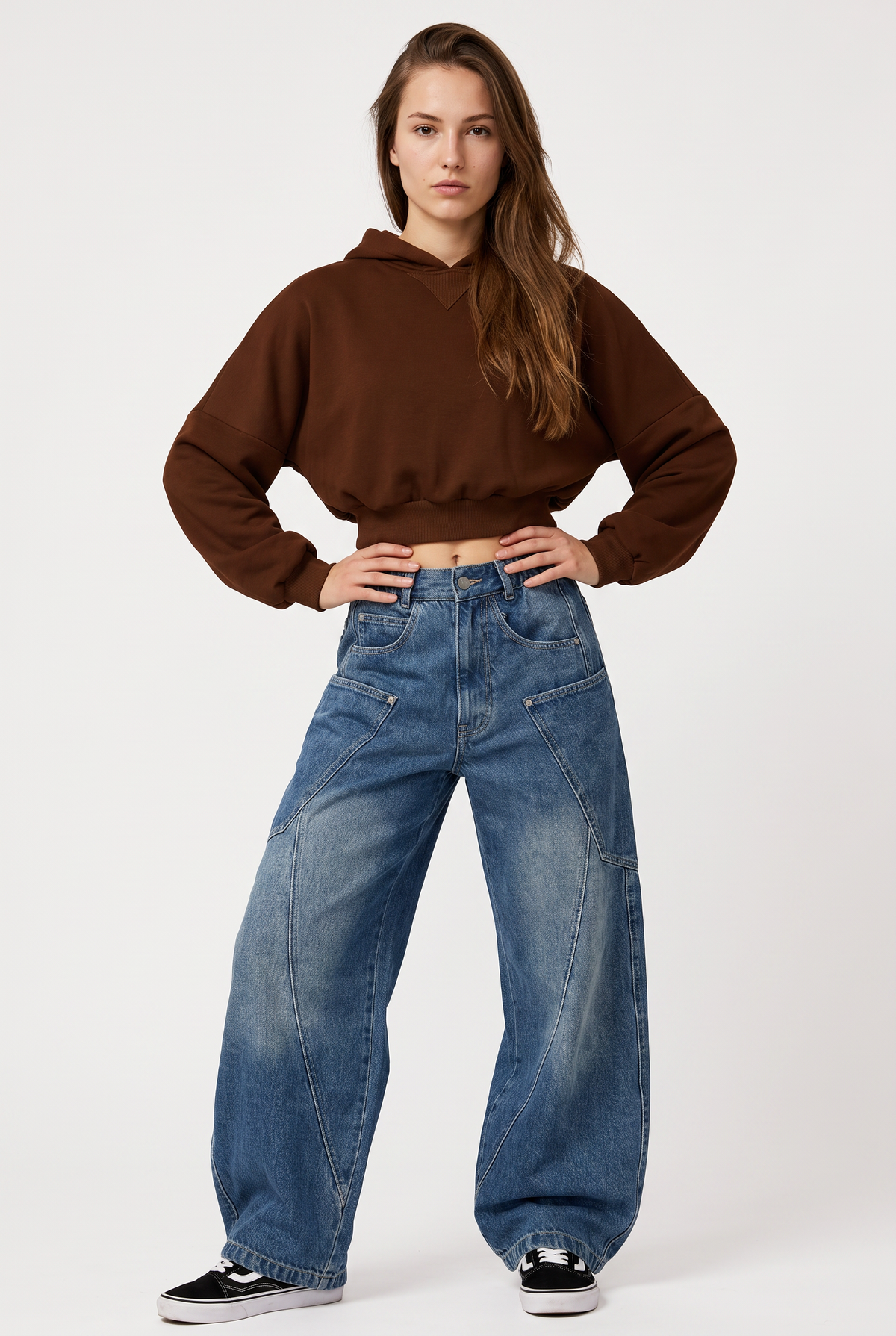 Brown Cotton Cropped Oversized Hoodie
