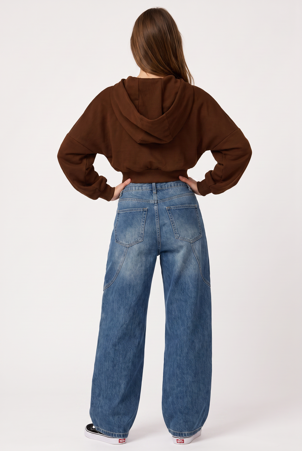 Brown Cotton Cropped Oversized Hoodie