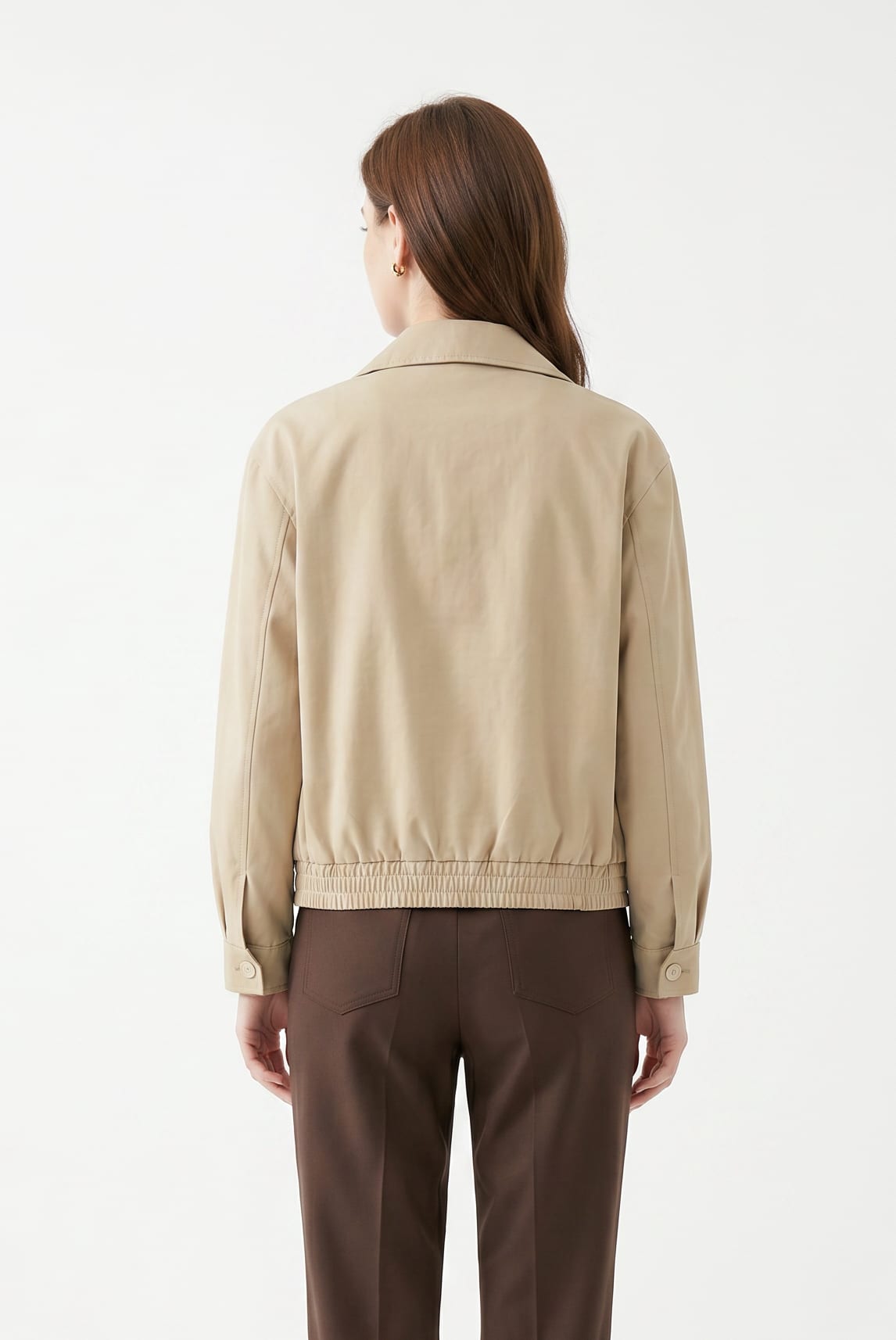 Beige Leather Bomber Jacket