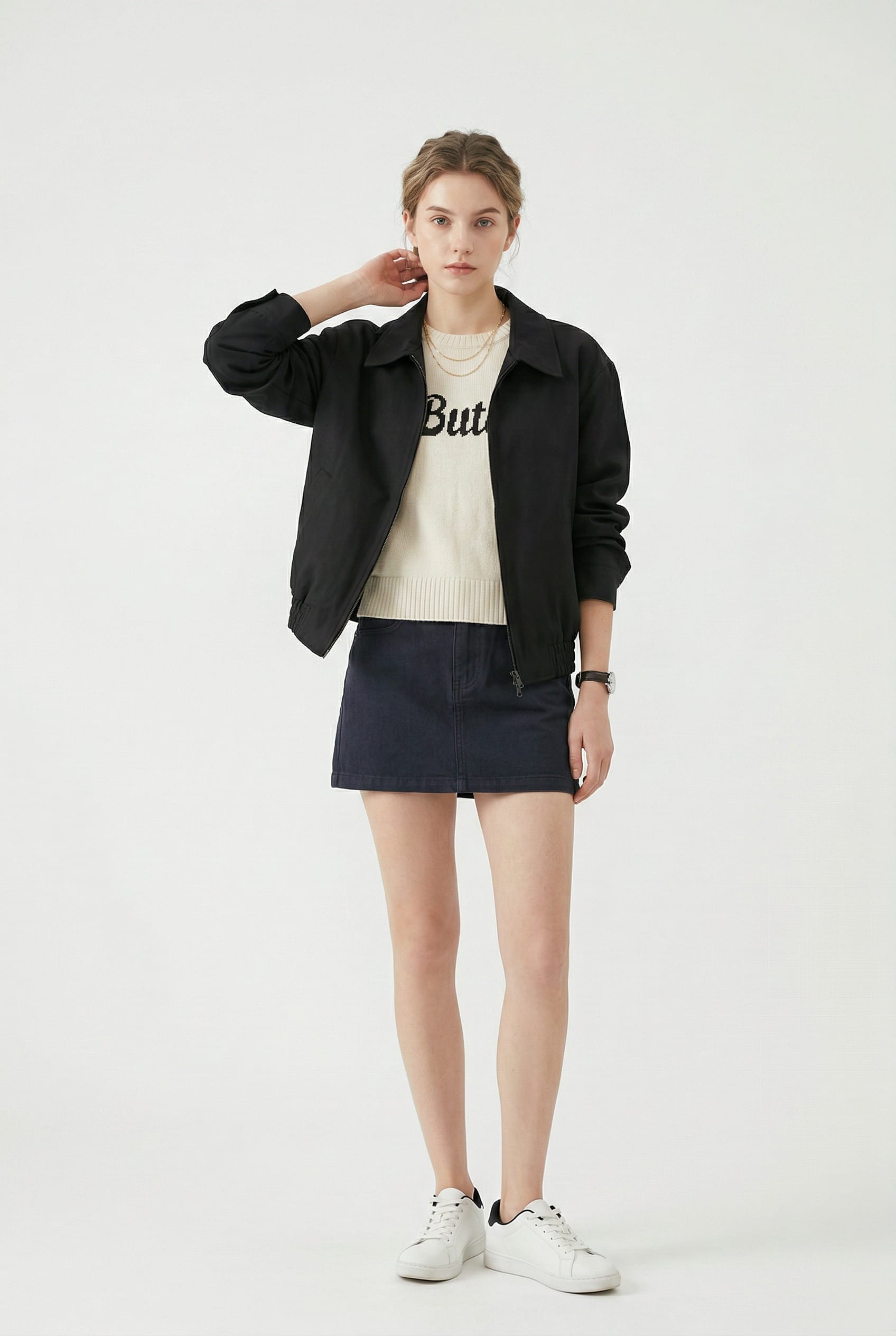 Black Bomber Jacket Cropped Fit
