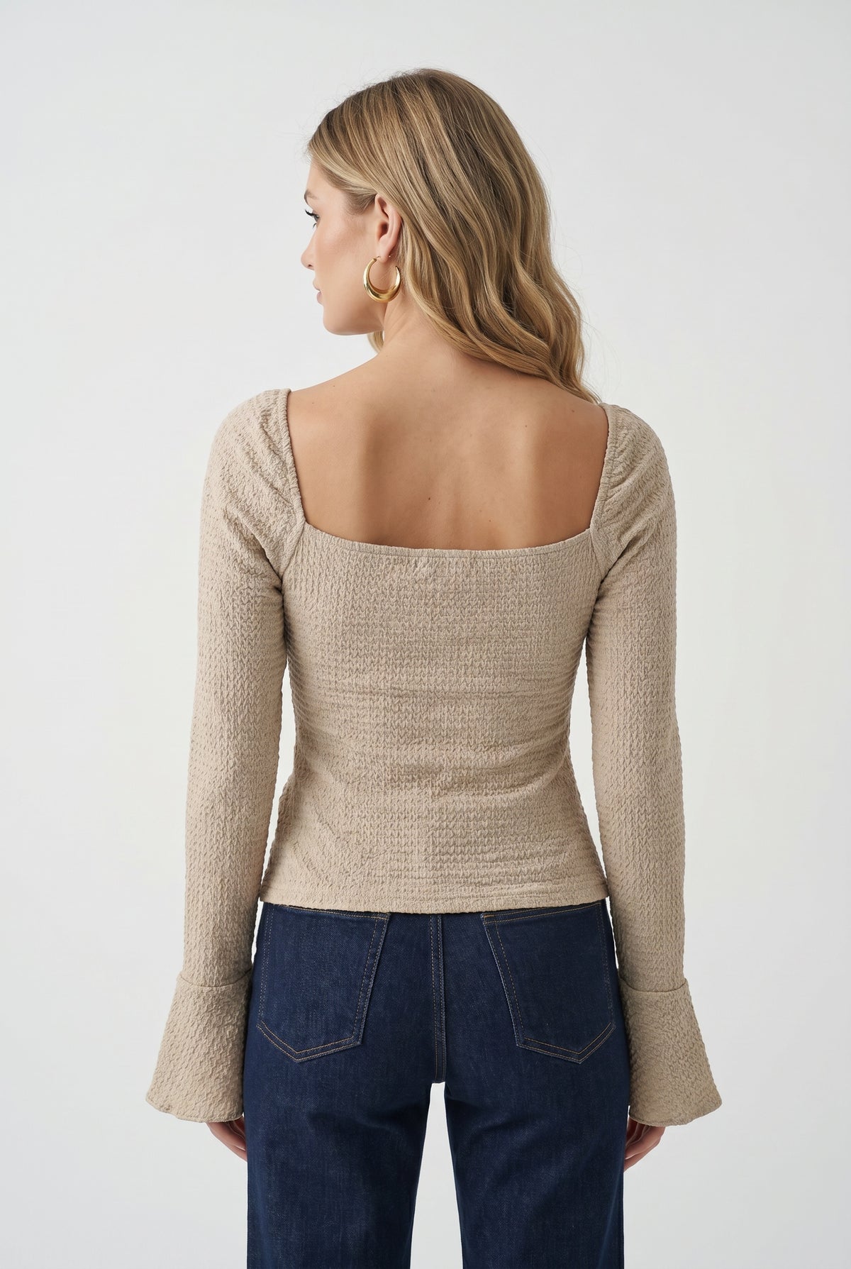 Beige Textured Bell Sleeve Top