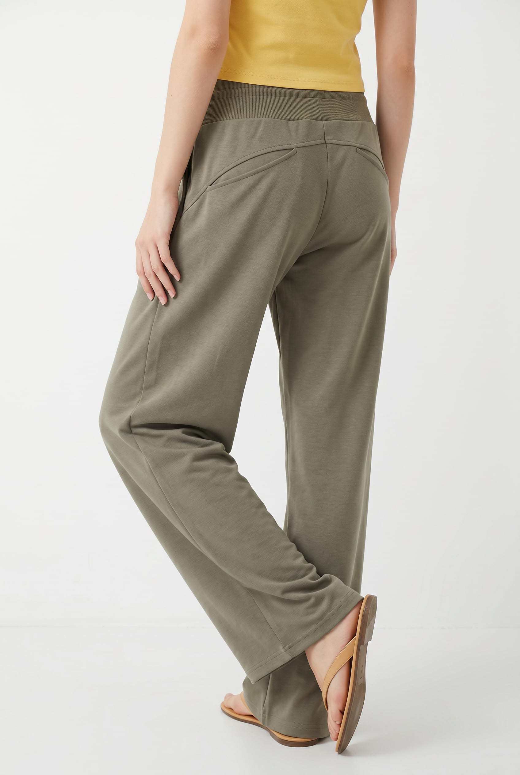 Olive Wide-Leg Drawstring Trousers