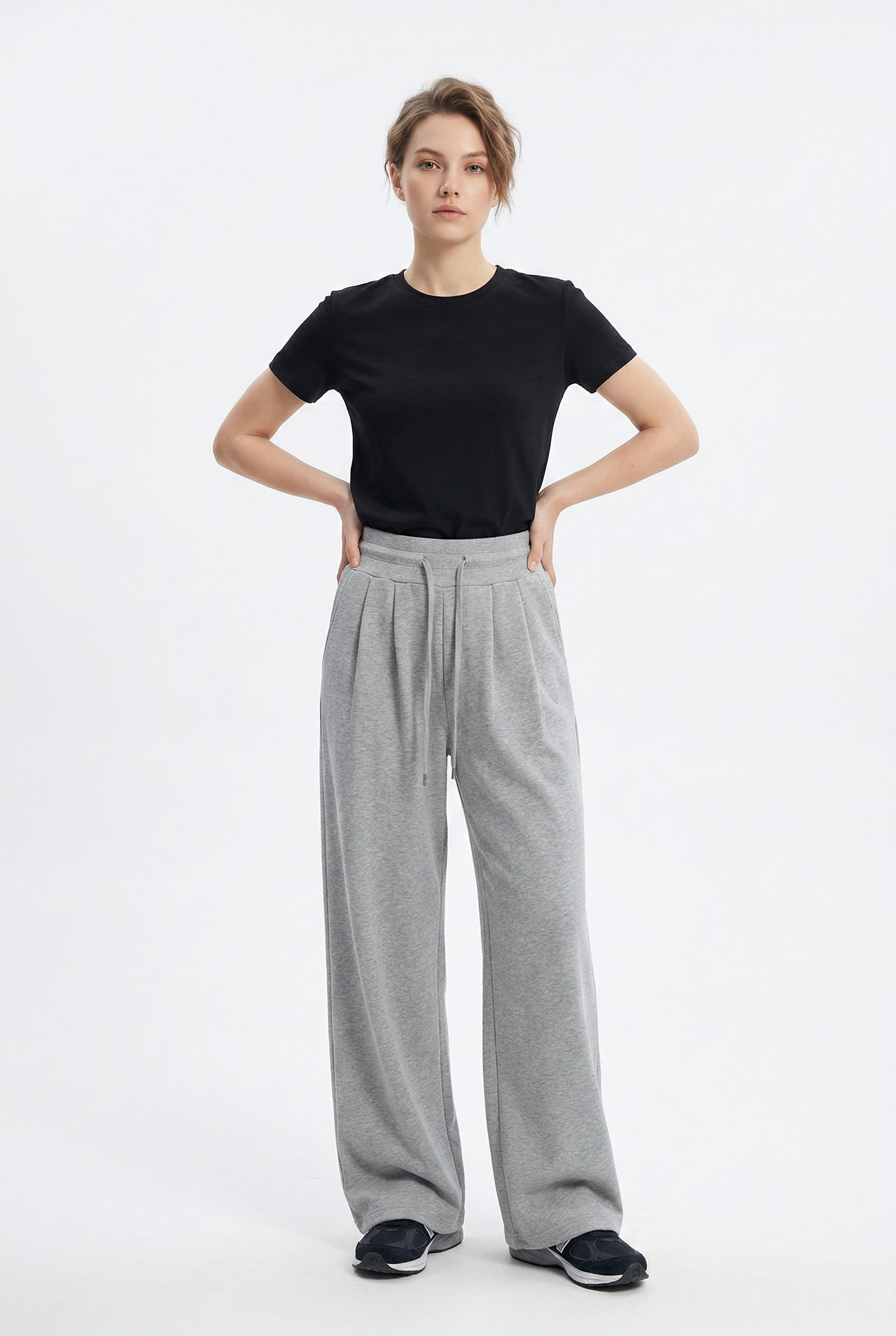 Grey Wide Leg Pleated Jogger Trousers