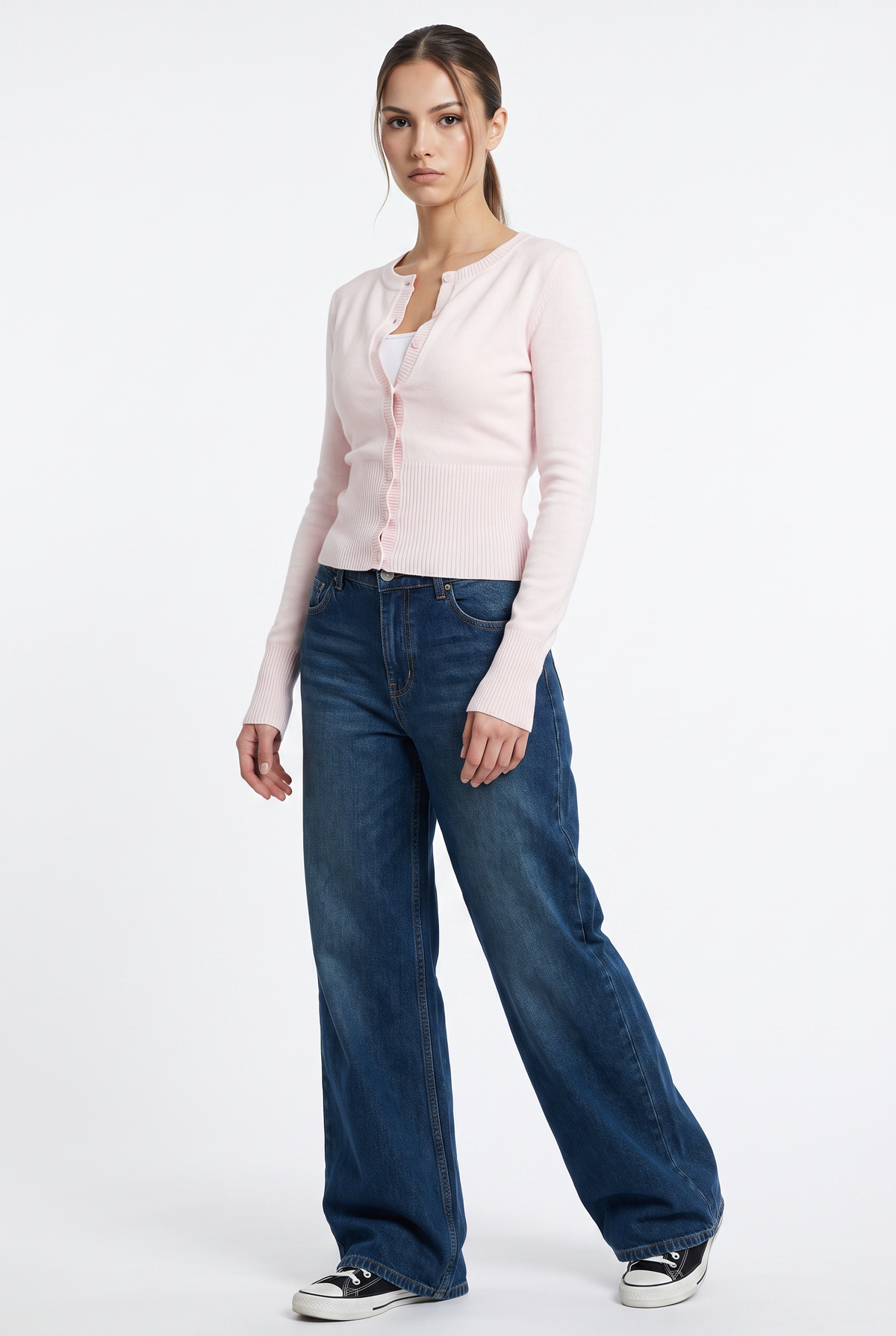 Pink Ribbed Button-Up Cardigan