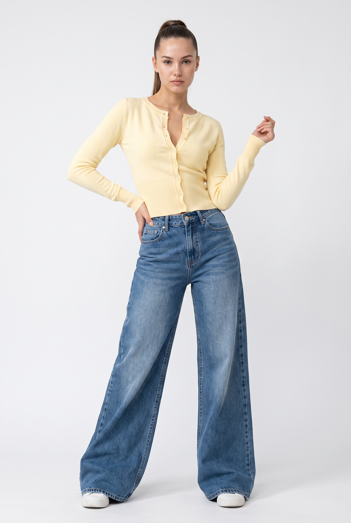Yellow Ribbed Fitted Knit Cardigan