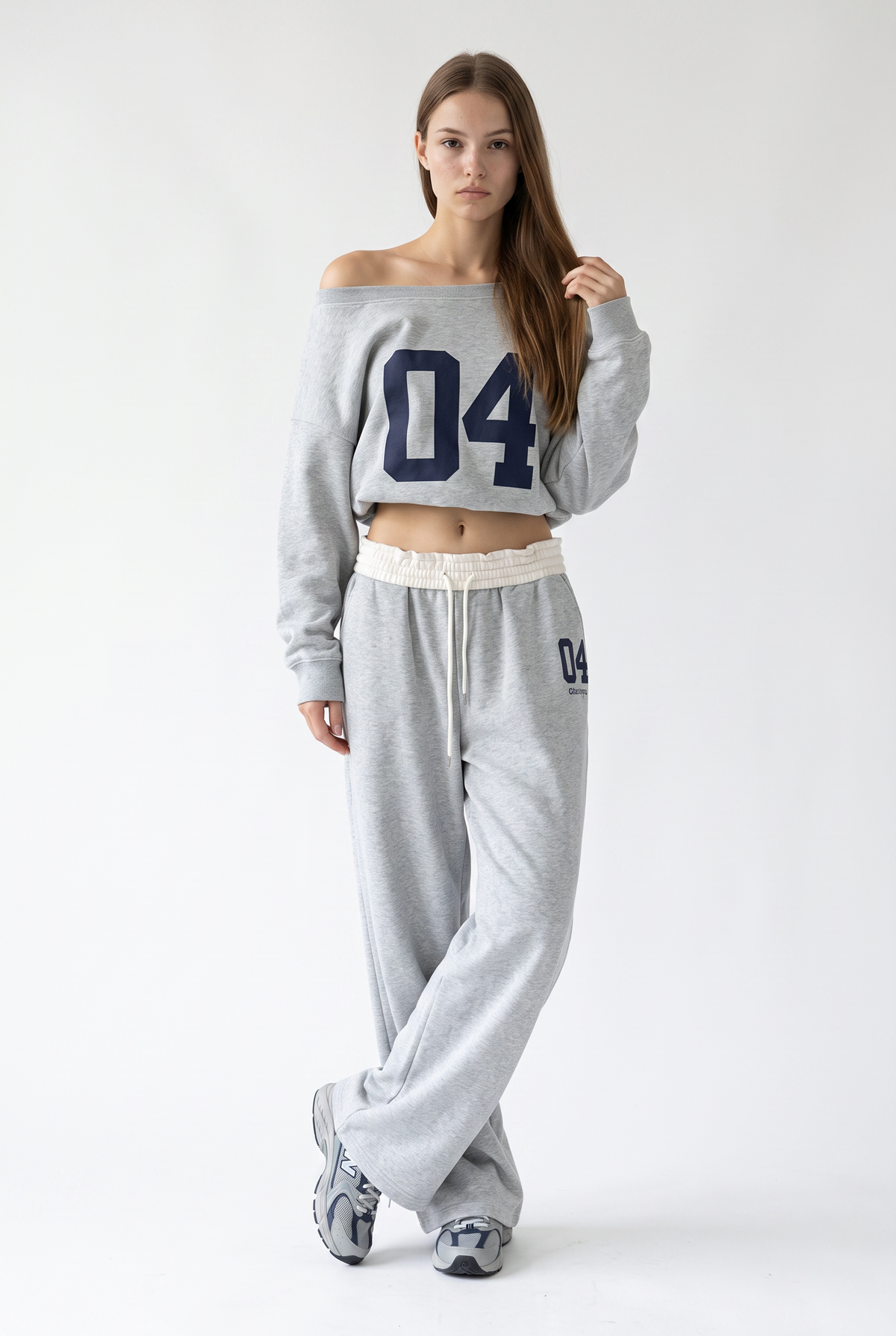 Gray Off-Shoulder Crop Co-ord