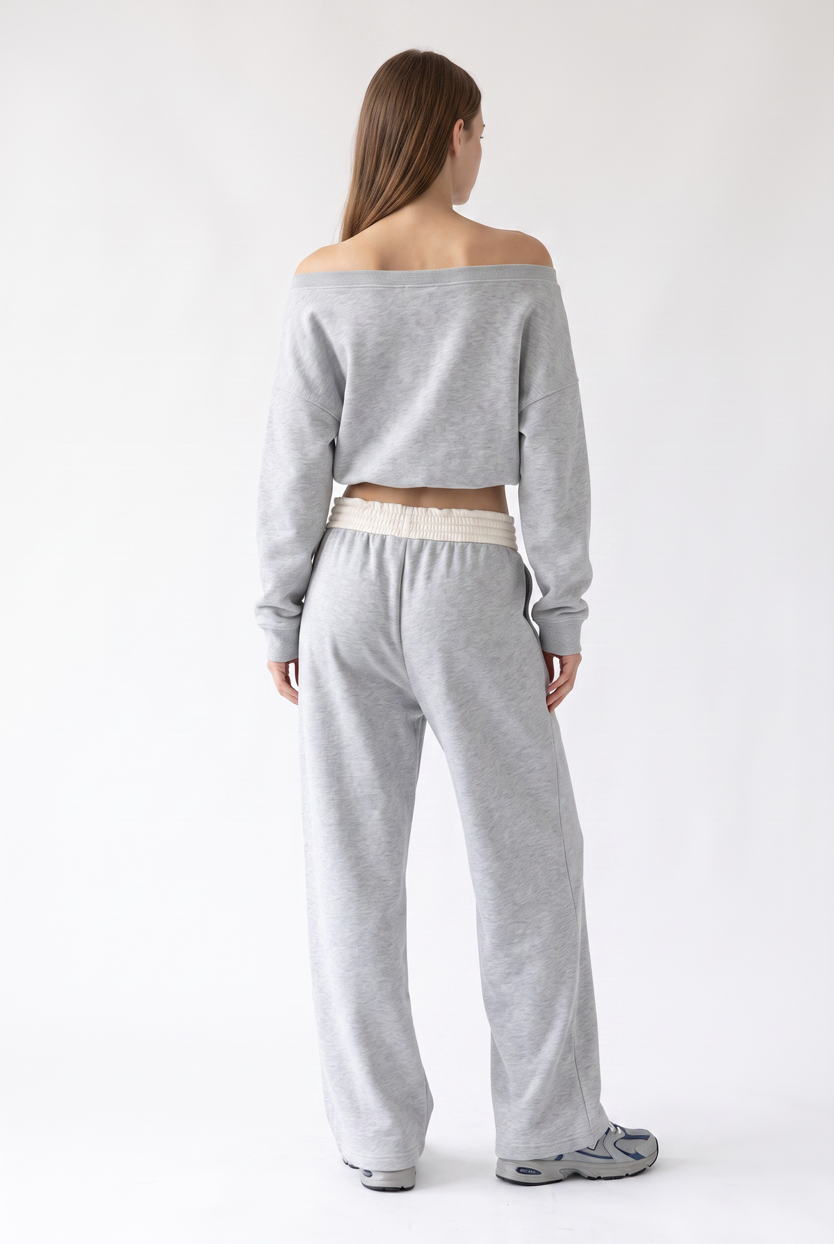 Gray Off-Shoulder Crop Co-ord